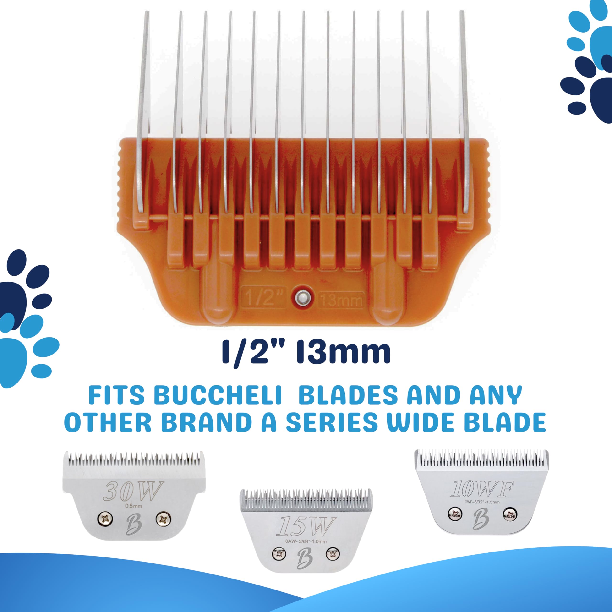 Bucchelli 13Mm 1/2'' Cut Wide Clipper Guard Attachment For A5 Type Blade | Stainless Steel Blade For Professional Groomers And S