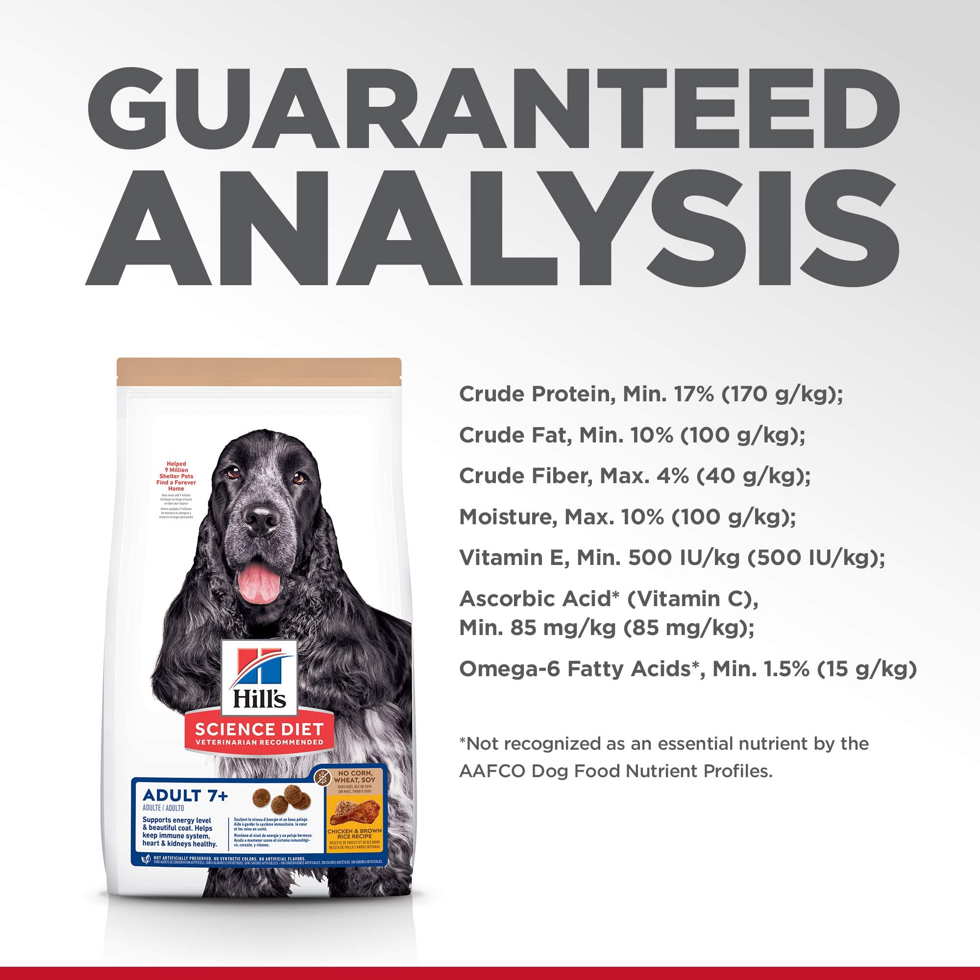 Hills Science Diet Adult 7+, Senior Adult 7+ Premium Nutrition, Dry Dog Food, No Corn, Wheat, Soy Chicken & Brown Rice, 30 lb B