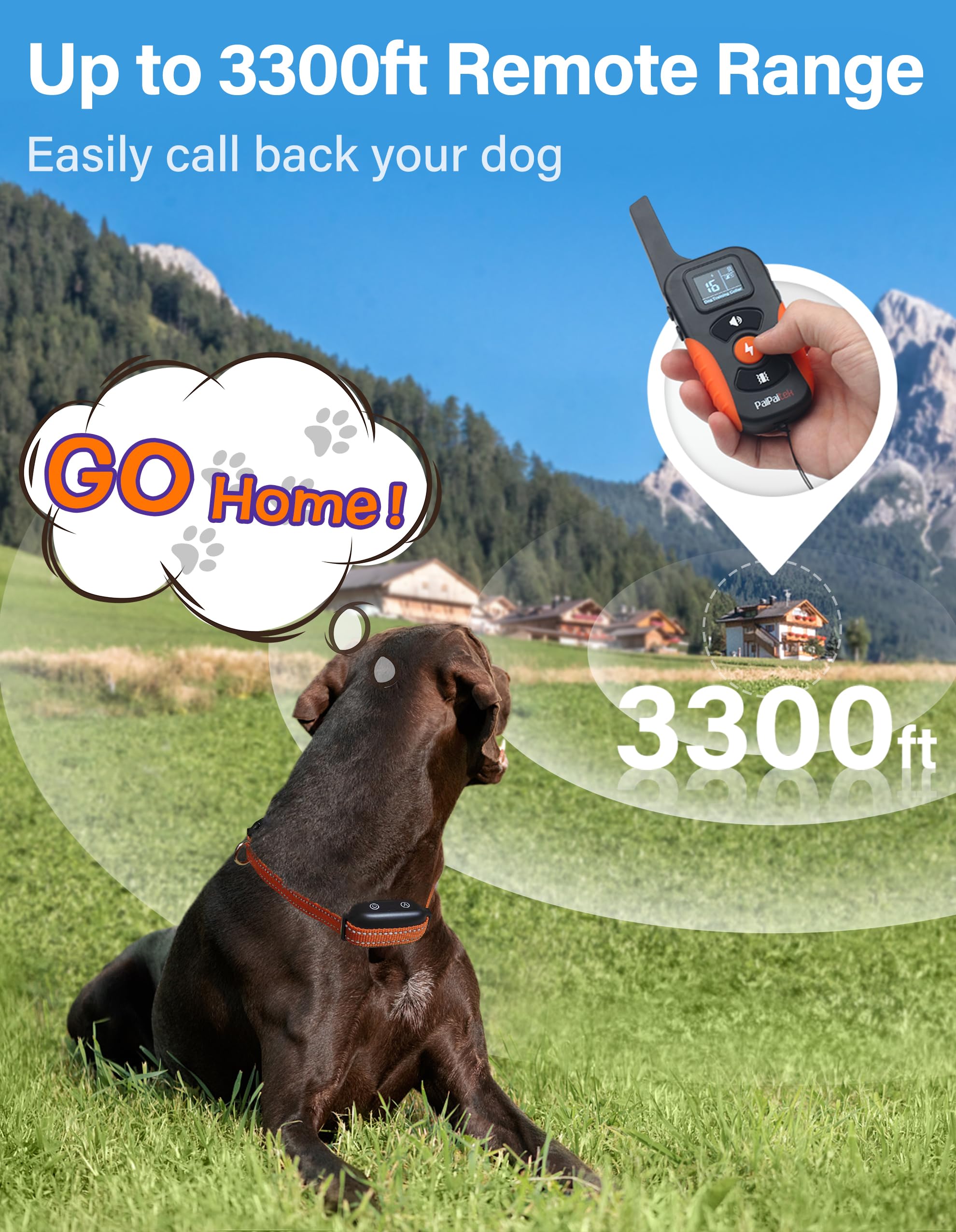 PaiPaitek Bark Activated Shock Collar with Remote - Automatic Bark and Training Collar Combo 3300ft Range, Bark Shock Collar for
