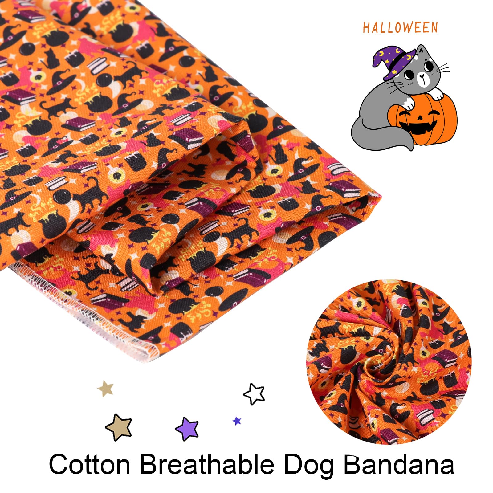 Aring Pet Halloween Dog Bandana, Cotton Orange Dog Bandanas, Soft Comfortable Halloween Pet Scarf Dog Triangle Bibs For Small To Large Dogs And Cats