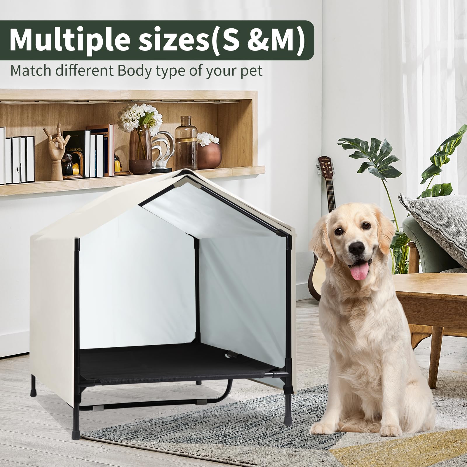Caredpets Indoor Outdoor Dog House | Elevated Dog Bed With Canopy For Medium Large Dogs, Outside Raised Dog Bed, Waterproof & Su