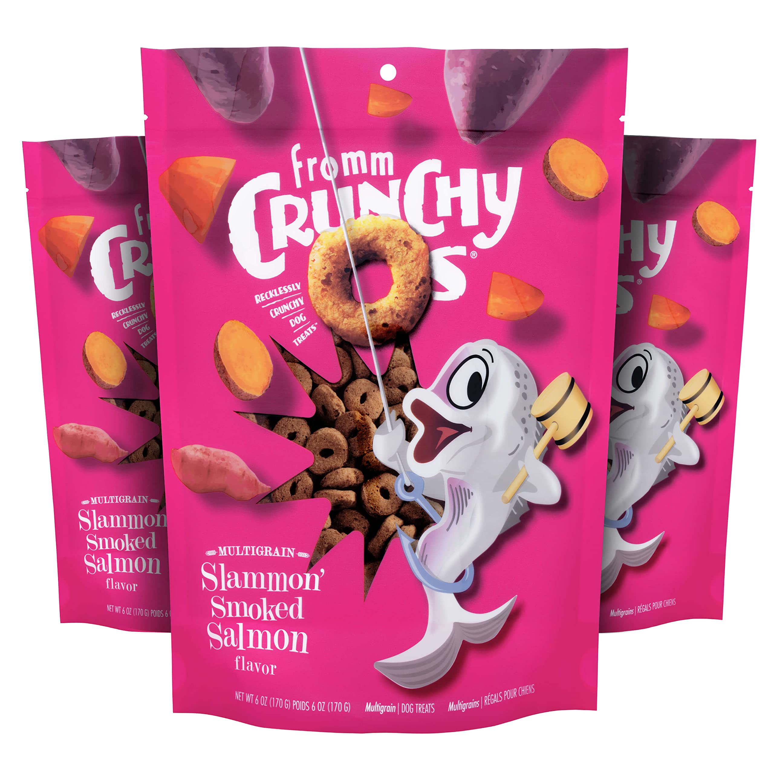 Fromm Crunchy Os Slammon Smoked Salmon Dog Treats - Premium Crunchy Dog Treats - Salmon Recipe - Pack of (3) 6 oz Bags