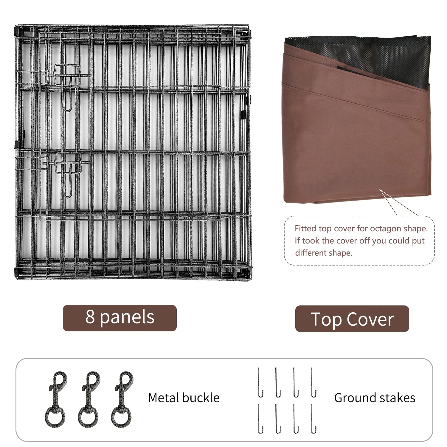 Nezuc Foldable Metal Dog Exercise Playpen Gate Fence Dog Crate 8 Panels 24 Inch Height Puppy Kennels With Top Cover For Animals