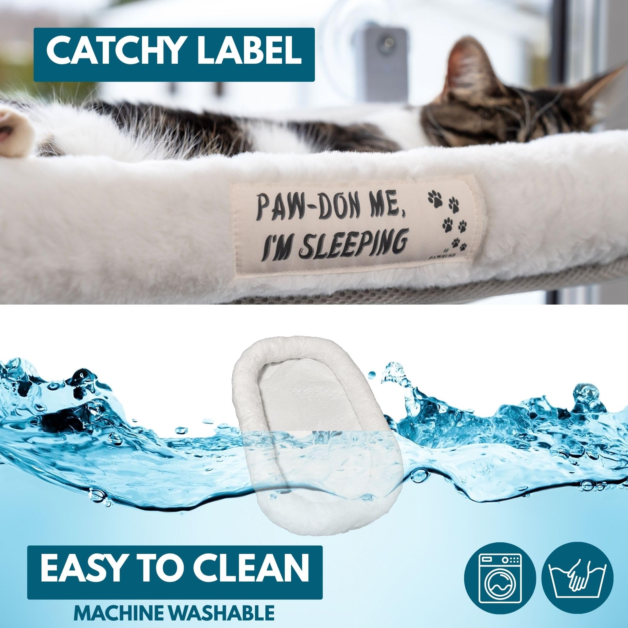 Pawrush Cat Window Perch - Cat Window Bed With 4 Large Premium Suction Cups & Soft Solid Cushion; Strong Rustproof Metal Frame W