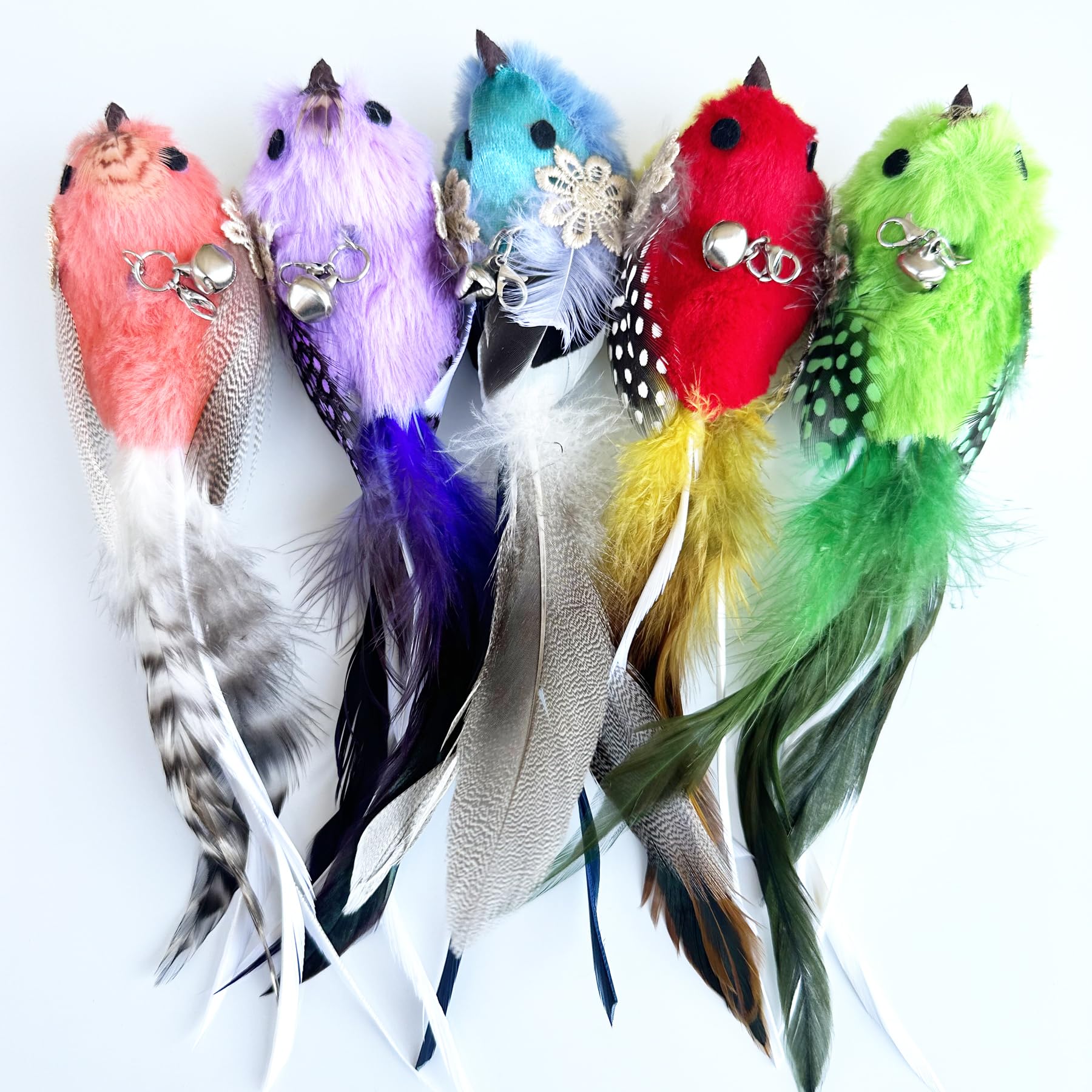 Cateneed Cat Feather Toys Refill, 5 Pieces Cat Wand Attachments Feathers Bird Toy For Indoor Cats