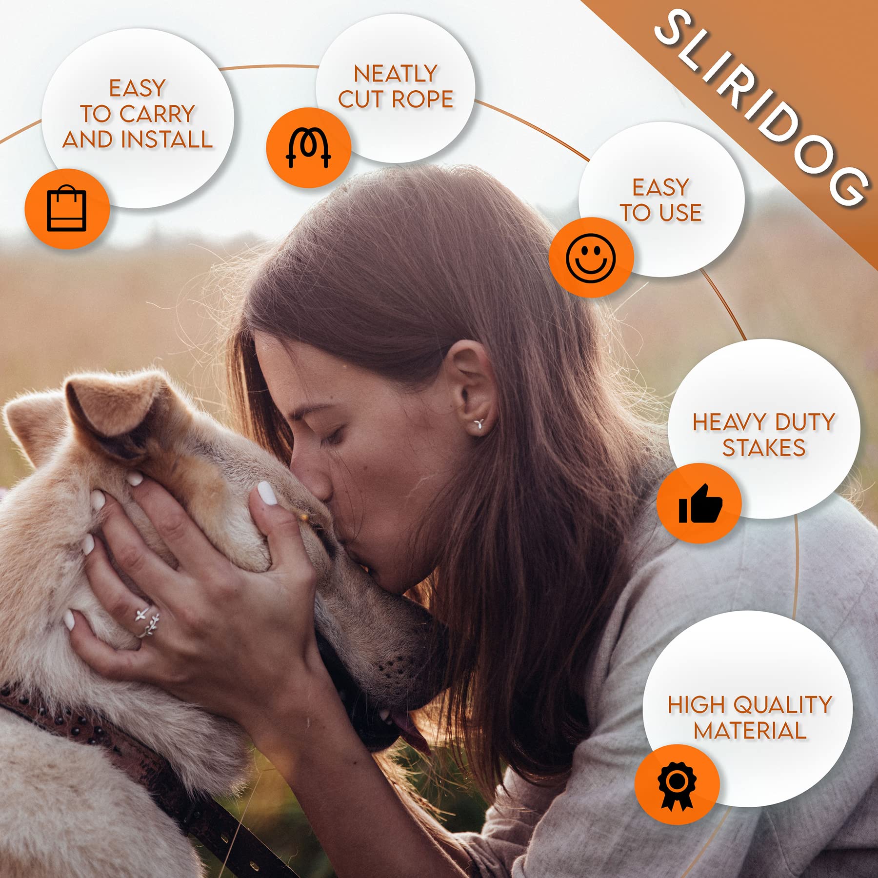 Sliridog Heavy Duty Dog Tie Out Stake for Large Dogs, 200 lbs Capacity, Alloy Steel, Orange, Model S001