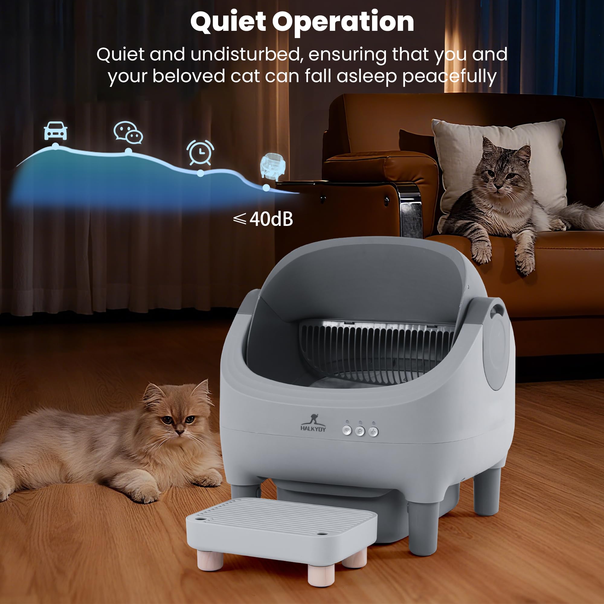HALKYDY Automatic Litter Box - Self-Cleaning, Large Capacity, White, CATBOX-Mini-F, Odor Control & Smart App Monitoring