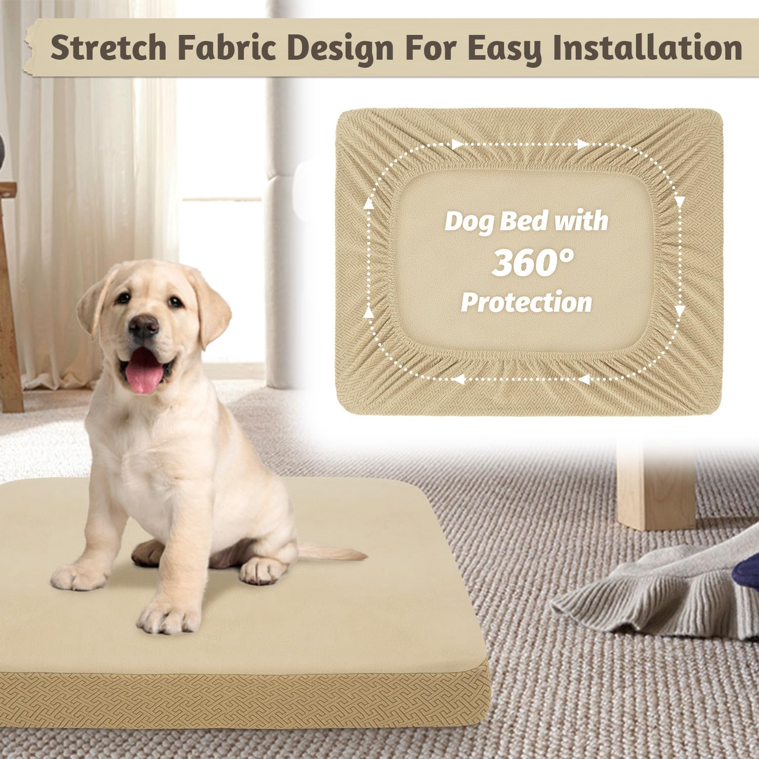 Softown Dog Bed Covers Replacement Washable Dog Bed Waterproof Cover Soft Cover For Dog Cat, Cover Only (Beige, 48X30X6 Inches)