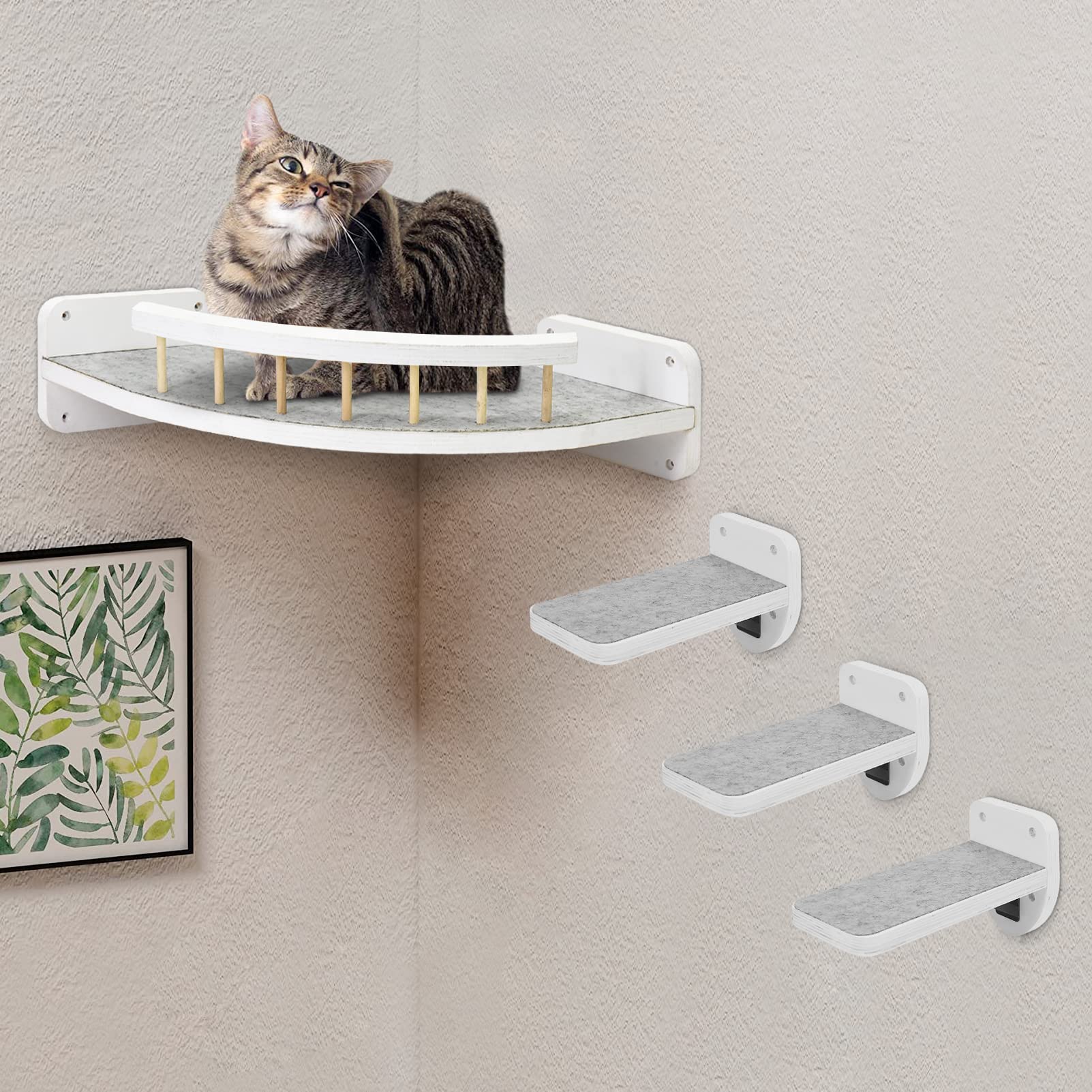 Cat Hammock Cat Wall Shelves With 3 Steps, Cat Shelves And Perches For Wall, Cat Wall Furniture Cat Climbing Shelf, Cat Scratching Post Cat Wall Shelf For Indoor With Plush Covered, Gift For Cat