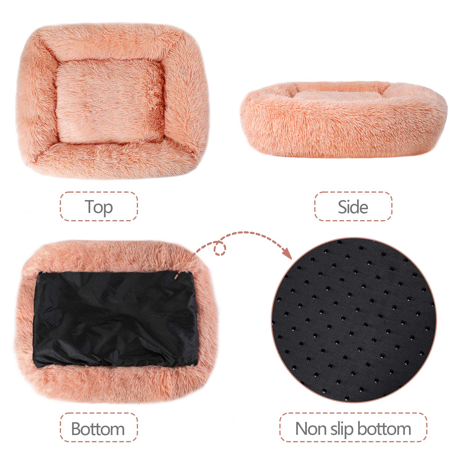 Lucky Monet Large Dog Bed 31.5 X 27.6, Fluffy Calming Cat Bed, Washable With Sides, Soft Crate For Sleeping (L, Pink)