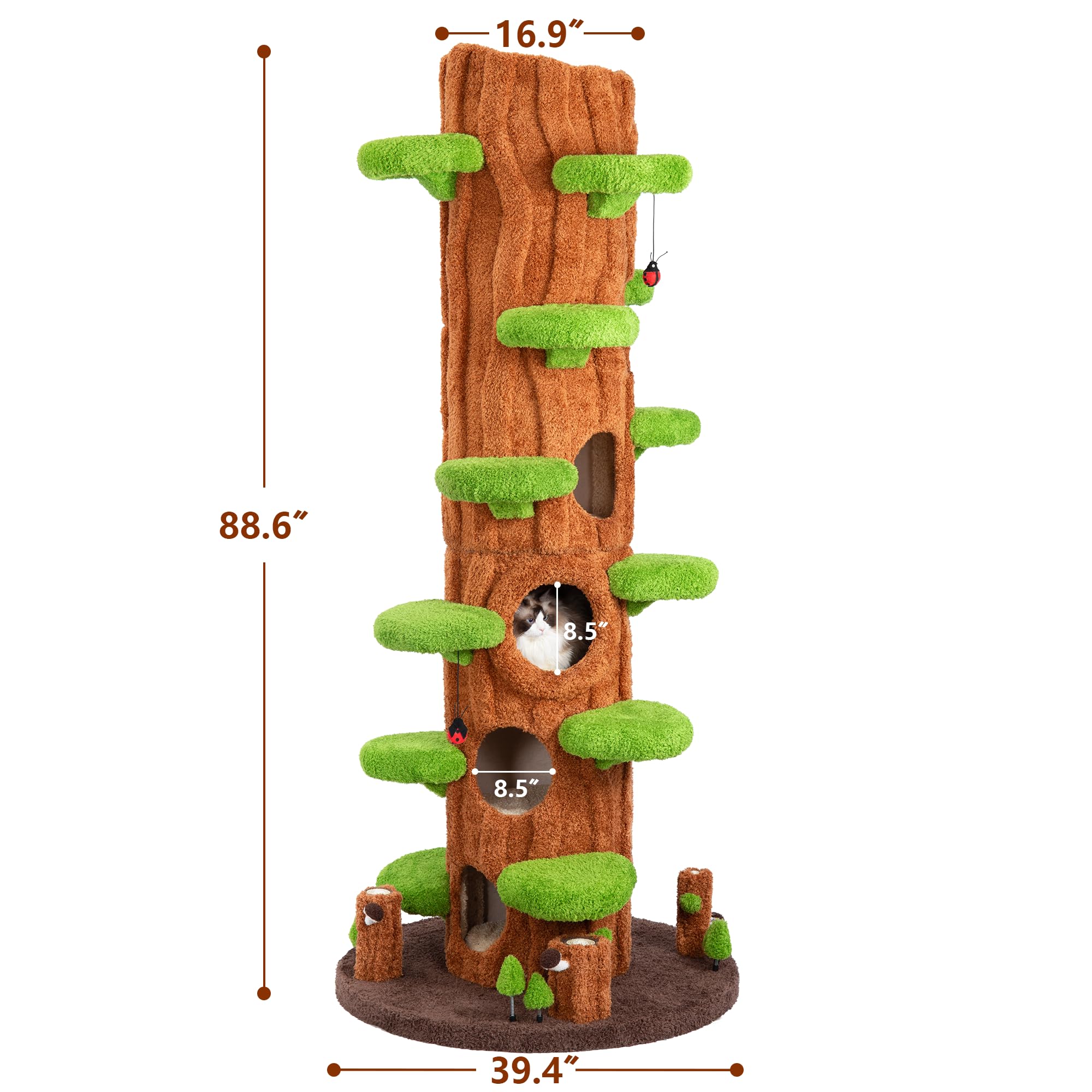Kamaboko 90.5 Inch Luxury Cat Tree With Scratching Post, Tall Cat Tree Tower With Sisal Scratching Pad, Multiple Jumping Platfor