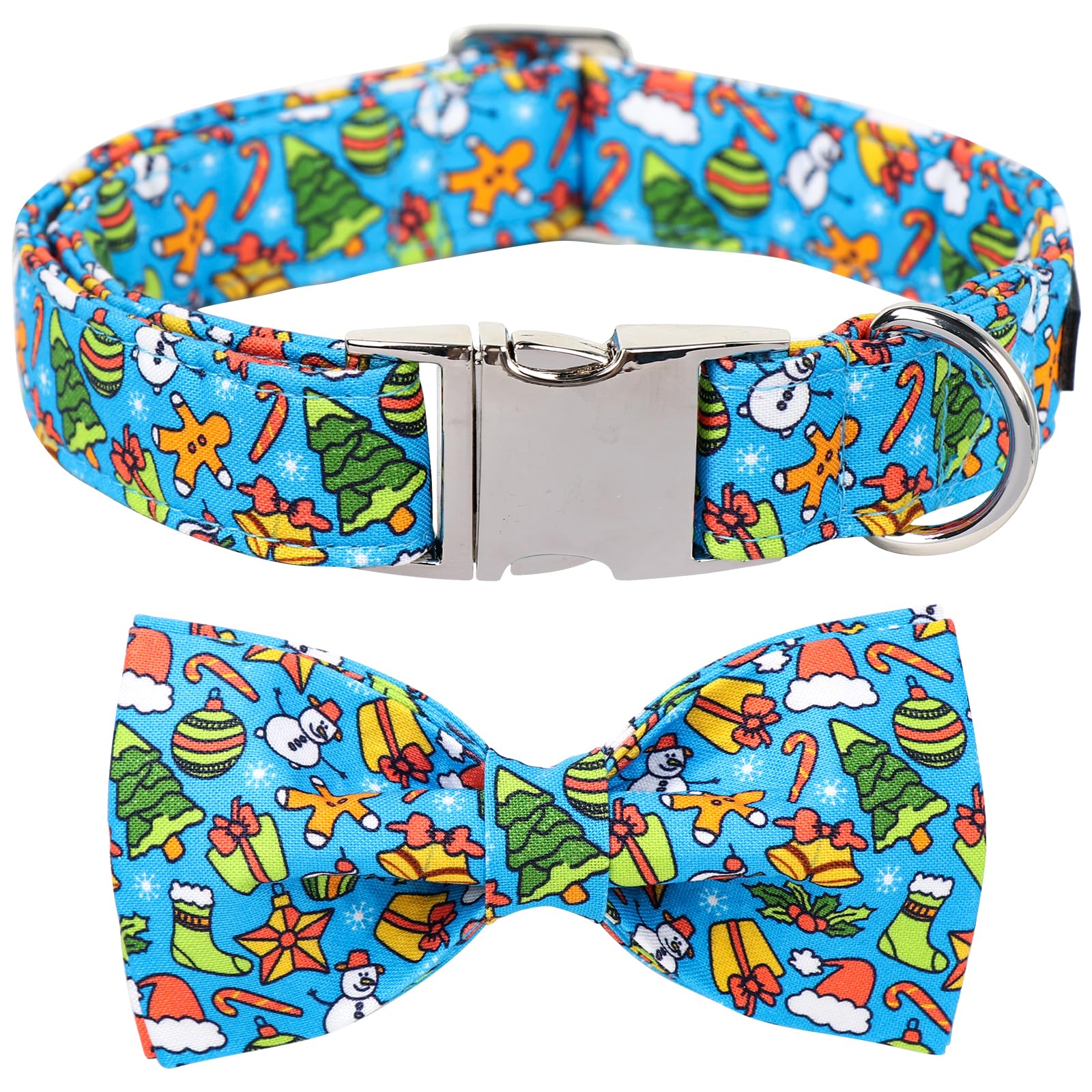 Maca Bates Christmas Pink Dog Collar with Floral Bow Tie for Medium Girl Boy Dogs,Cute Gingerbread,Tree Pattern, Breakaway Adjus
