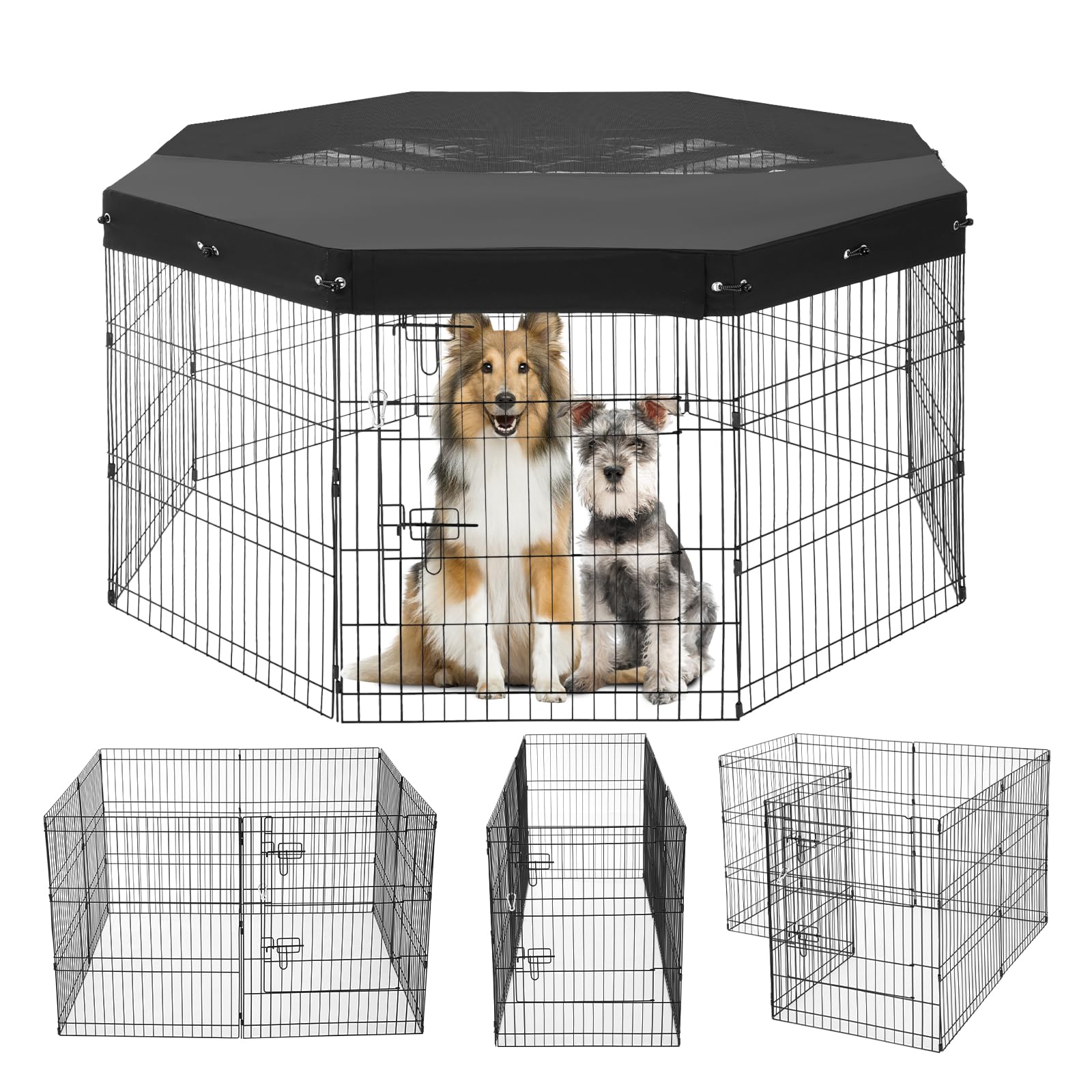VEVOR Dog Playpen, 8 Pcs 30H x 24W Panels Foldable Metal Pet Exercise Pen, Dog Fence Indoor and Outdoor Pen with Door, 600D Oxfo