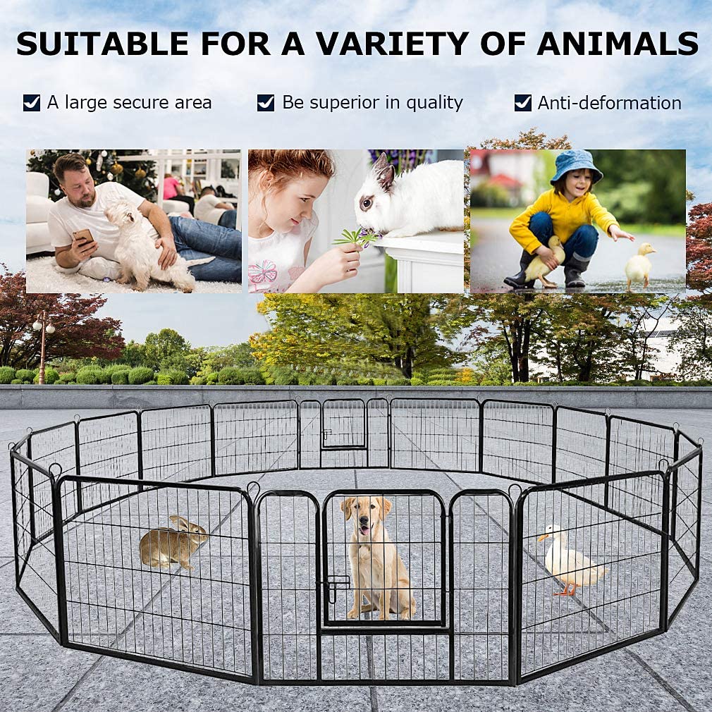 Bestpet Dog Playpen Pet Dog Fence 24''/ 32'' /40'' Height 8/16/24/32 Panels Metal Dog Pen Outdoor Exercise Pen With Doors For La
