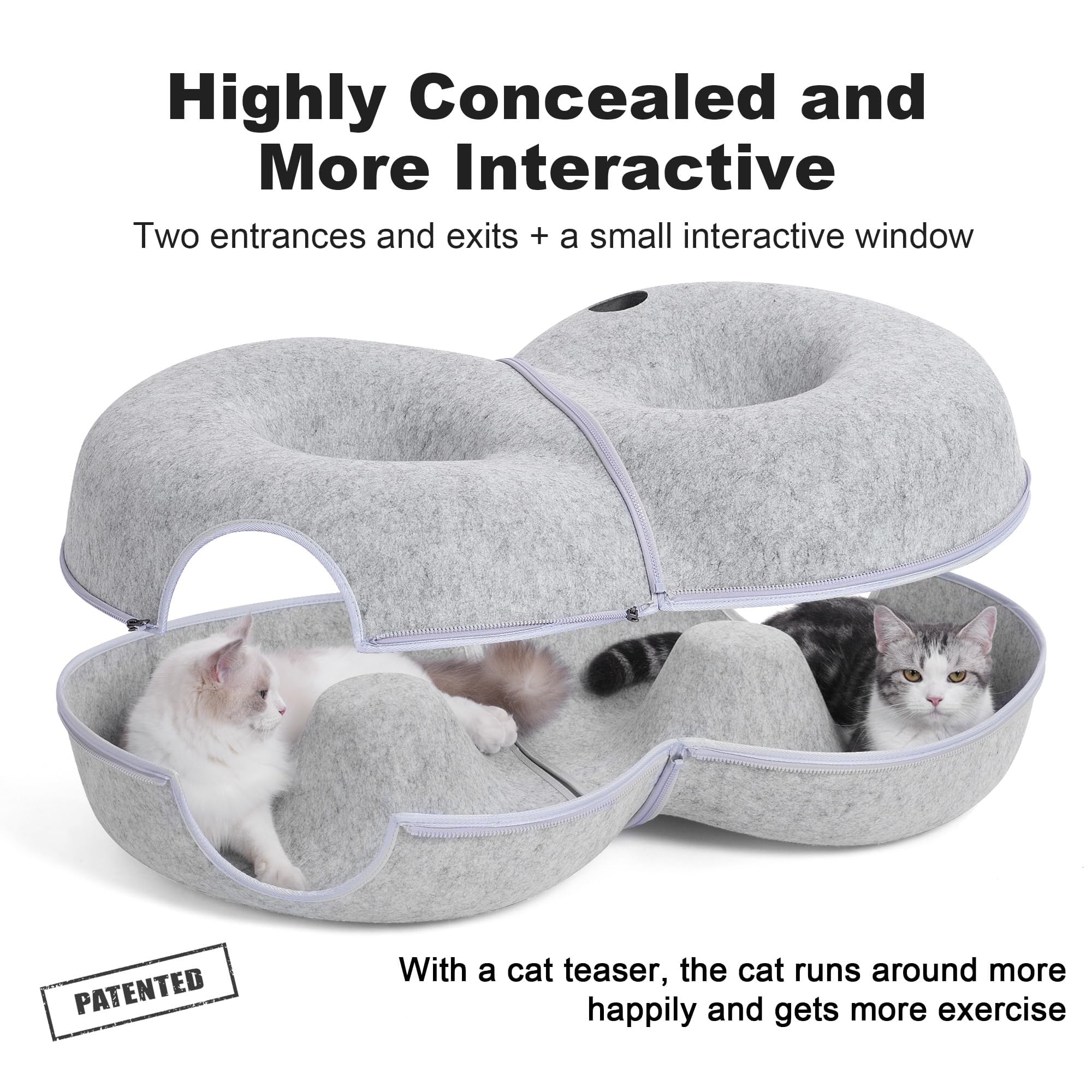 Lovintry 8-Shaped Large Cat Tunnel Bed For Indoor Cats, Infinite Circulation Peekaboo Cat Cave With 12 Toy Balls, Cat Donut Tunn