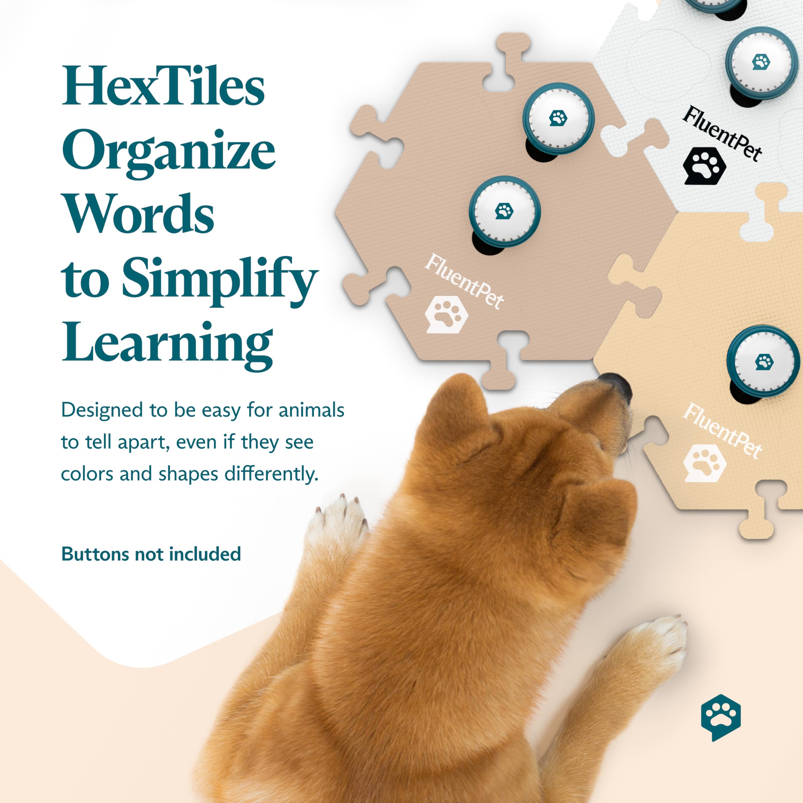 Fluentpet Hextiles - Beiges 3-Pack | Accessory Dog And Cat Button Learning Mats | Each Mat Holds Up To 6 Buttons | Soft, Durable