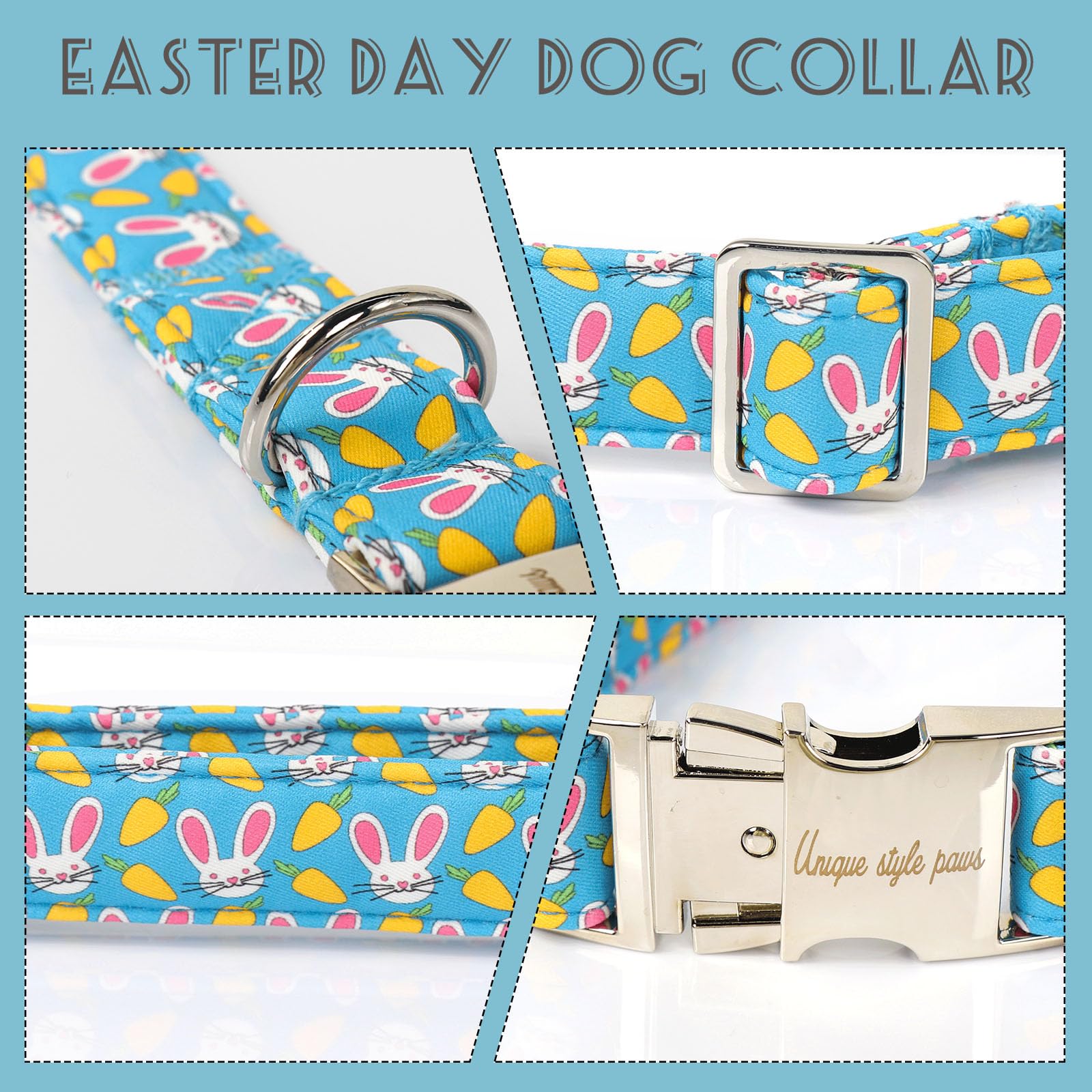 Unique Style Paws Dog Collar Metal Buckle Collar For Easter Gift Pink Ear Rabbit Carrot Durable Cotton Collar For Small Medium L