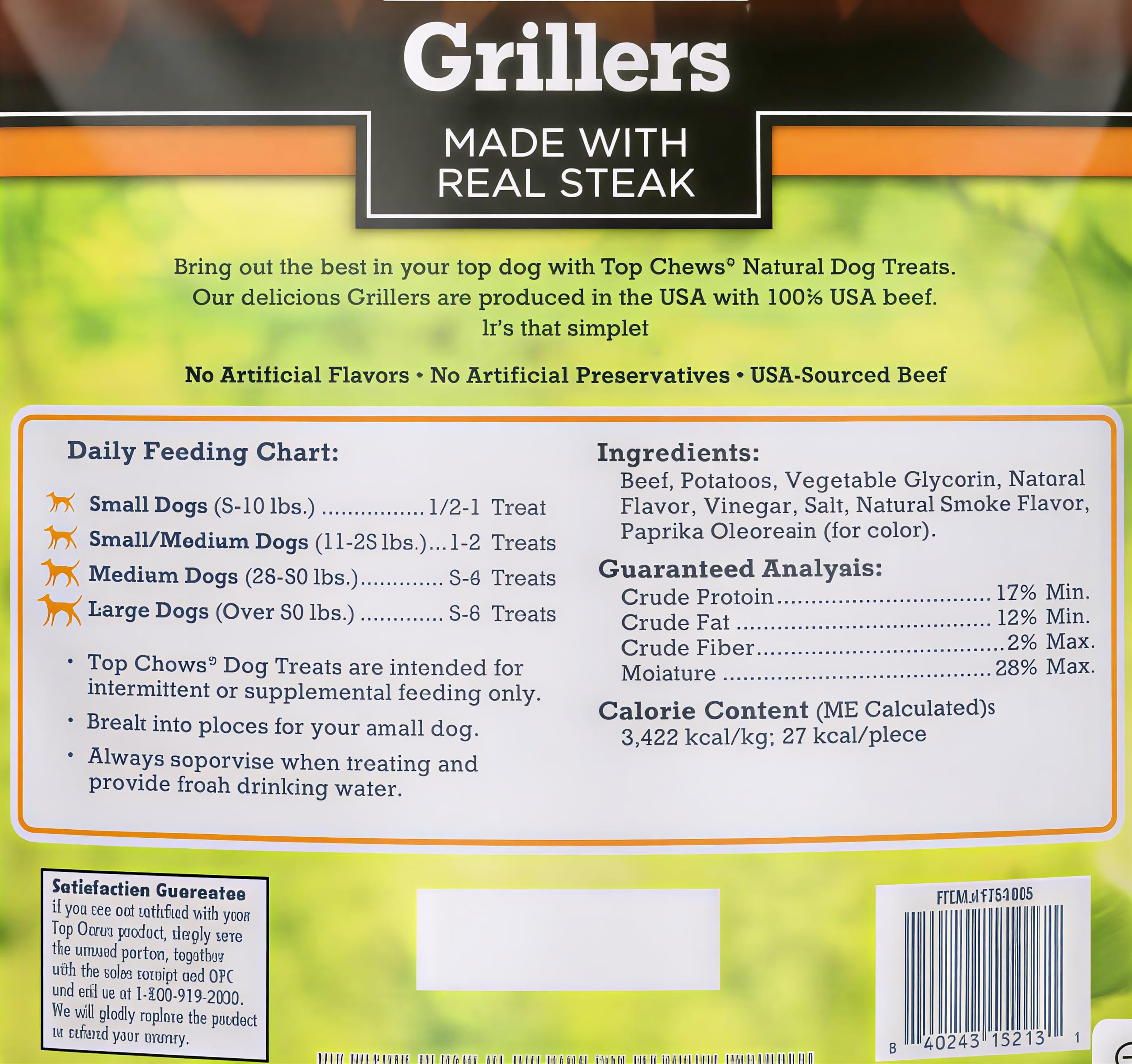 Top-Chews Natural Dog Treats, Grillers Made with Real Steak, Net Wt. 32 Oz(907g)