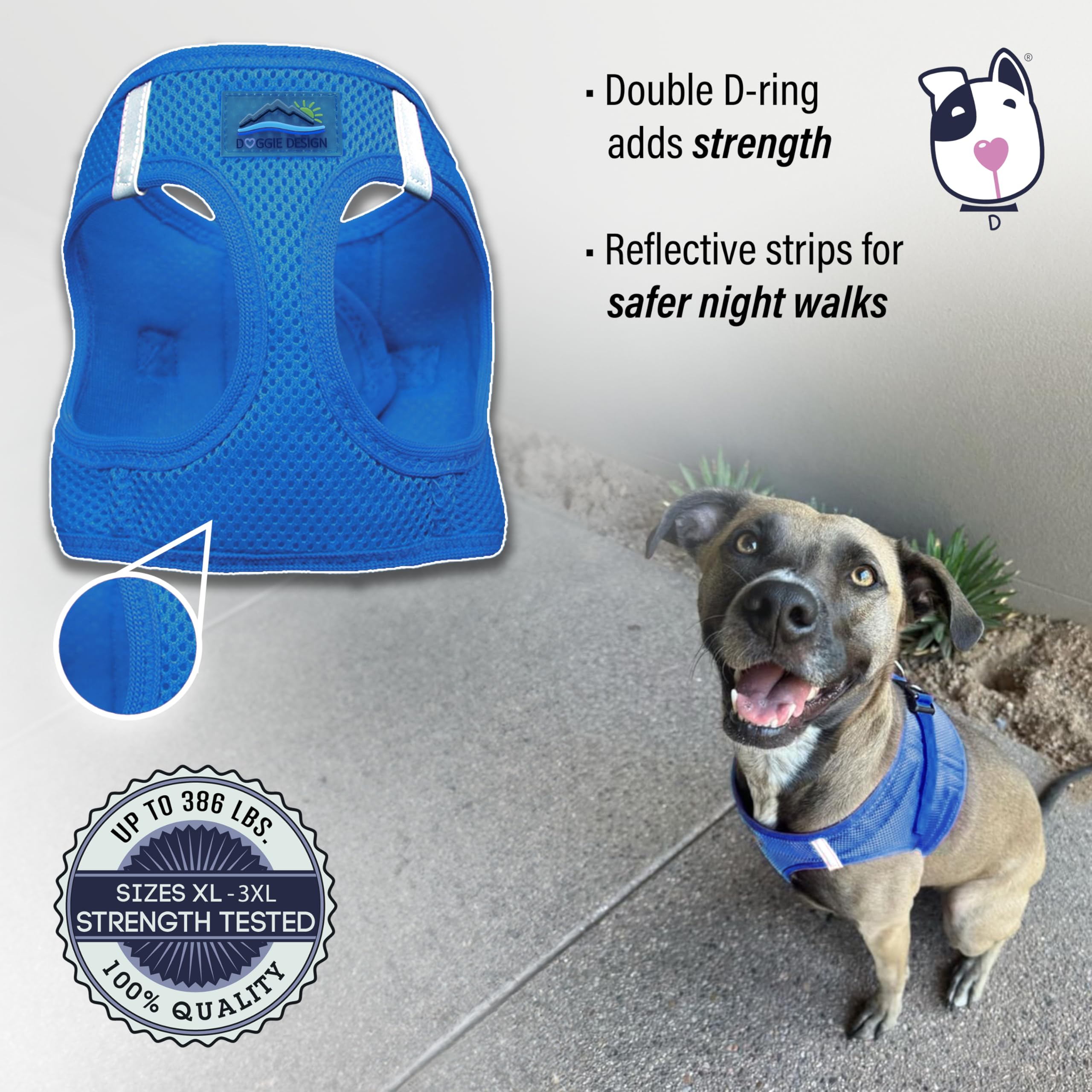 Doggie Design American River Solid Ultra Choke-Free Dog Harness - Cobalt Blue (X-Large)
