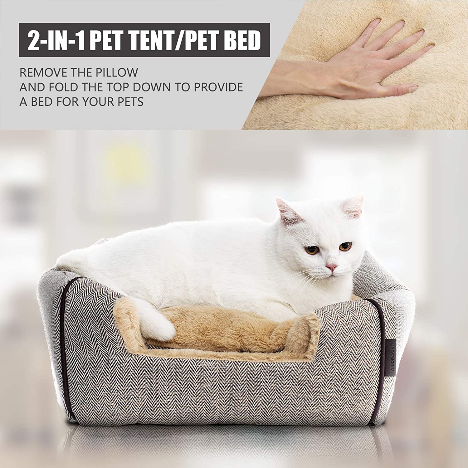 Windracing Cat Bed For Indoor Cats - Cat Cave Bed Cat House Cat Tent With Removable Washable Cushioned Pillow, Soft And Self Warming Kitten Beds,Cat Beds & Furniture, Pet Bed (Large, Beige)