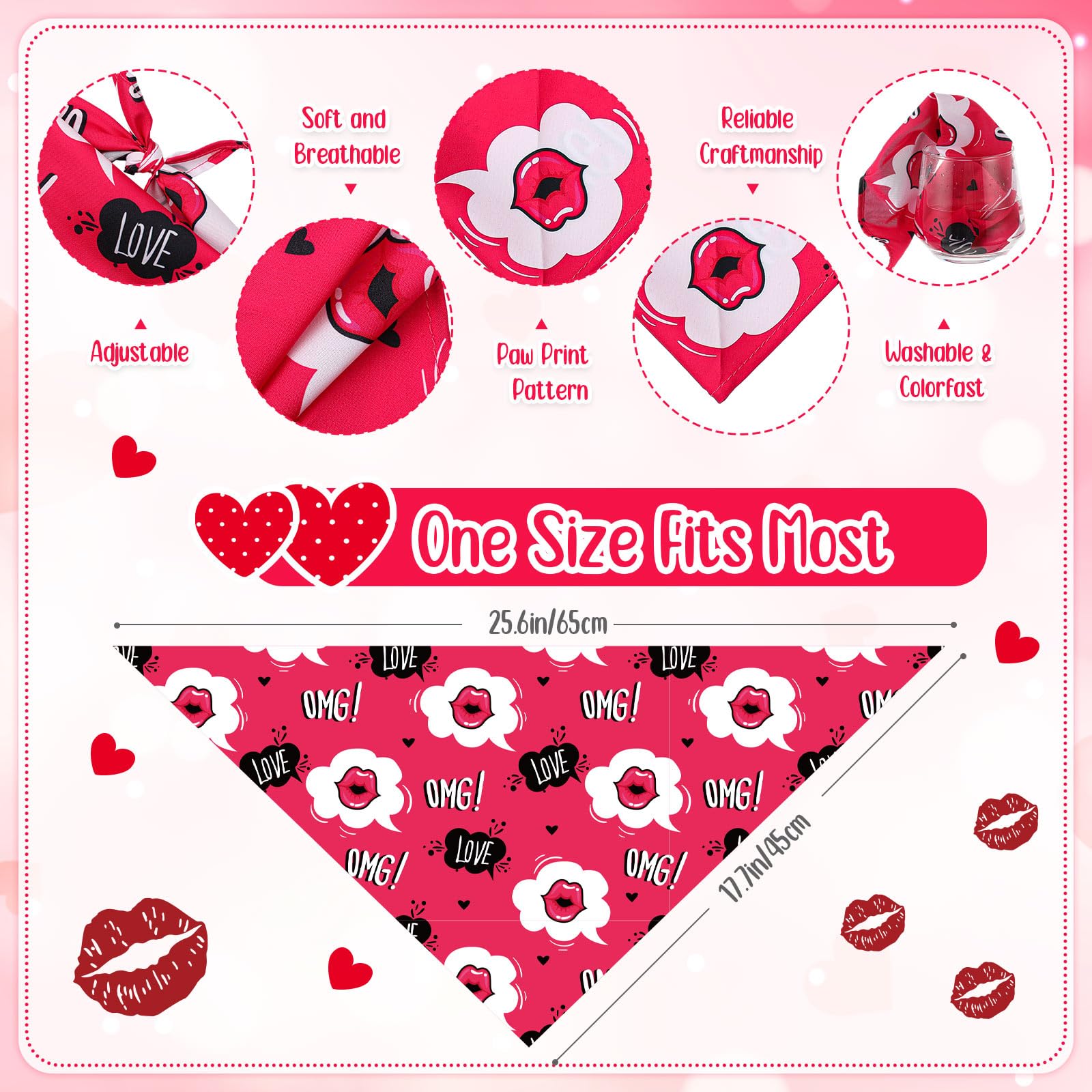 Chunful 50 Pcs Valentine'S Day Dog Bandana Bulk With Sayings Pet Triangle Scarf Bibs Washable Puppy Kerchief Adjustable Grooming