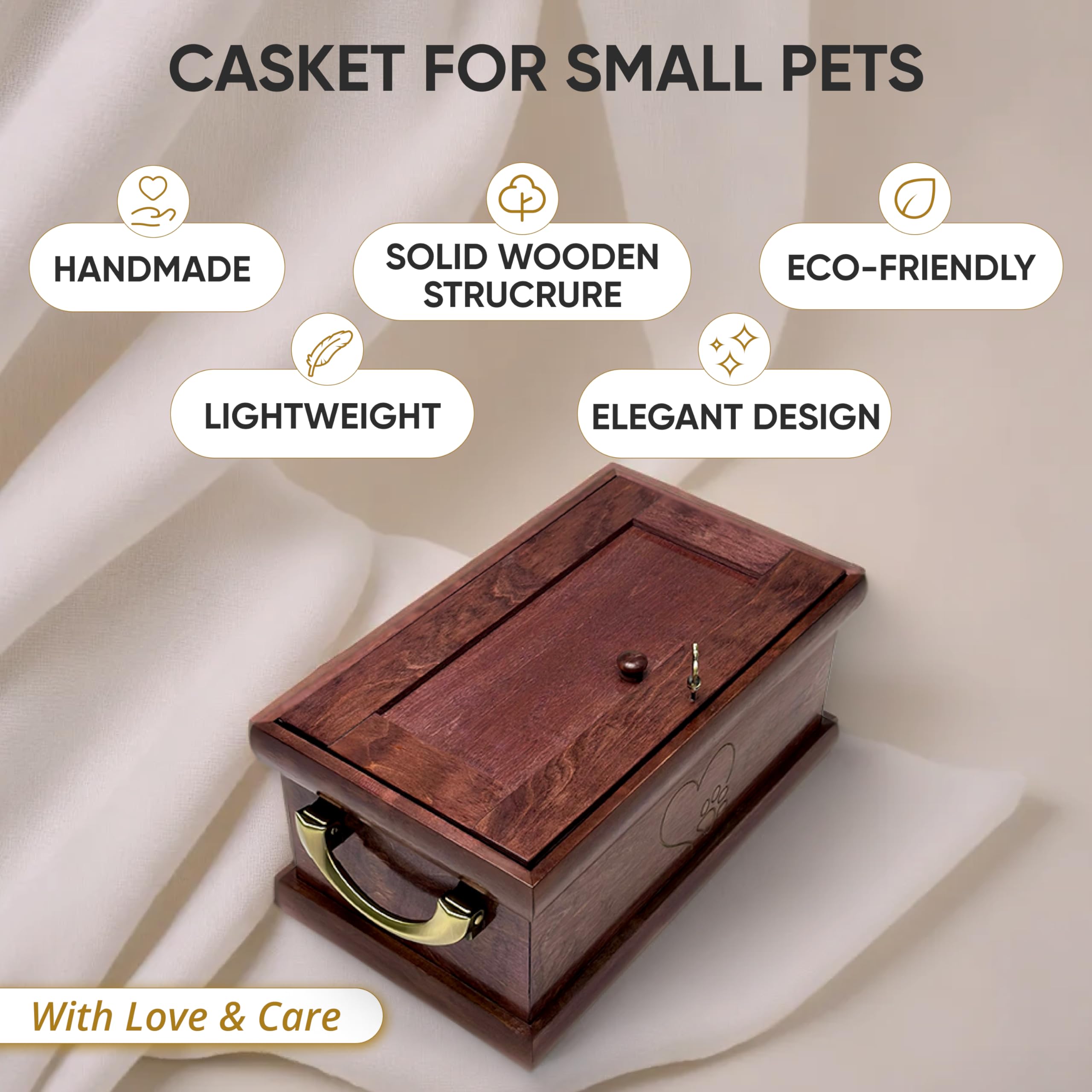 Interwood Wooden Handcrafted Pet Casket | Pet Caskets For Dogs & Cats | Coffin Burial Box, Funeral Ash Container, Funeral Memory