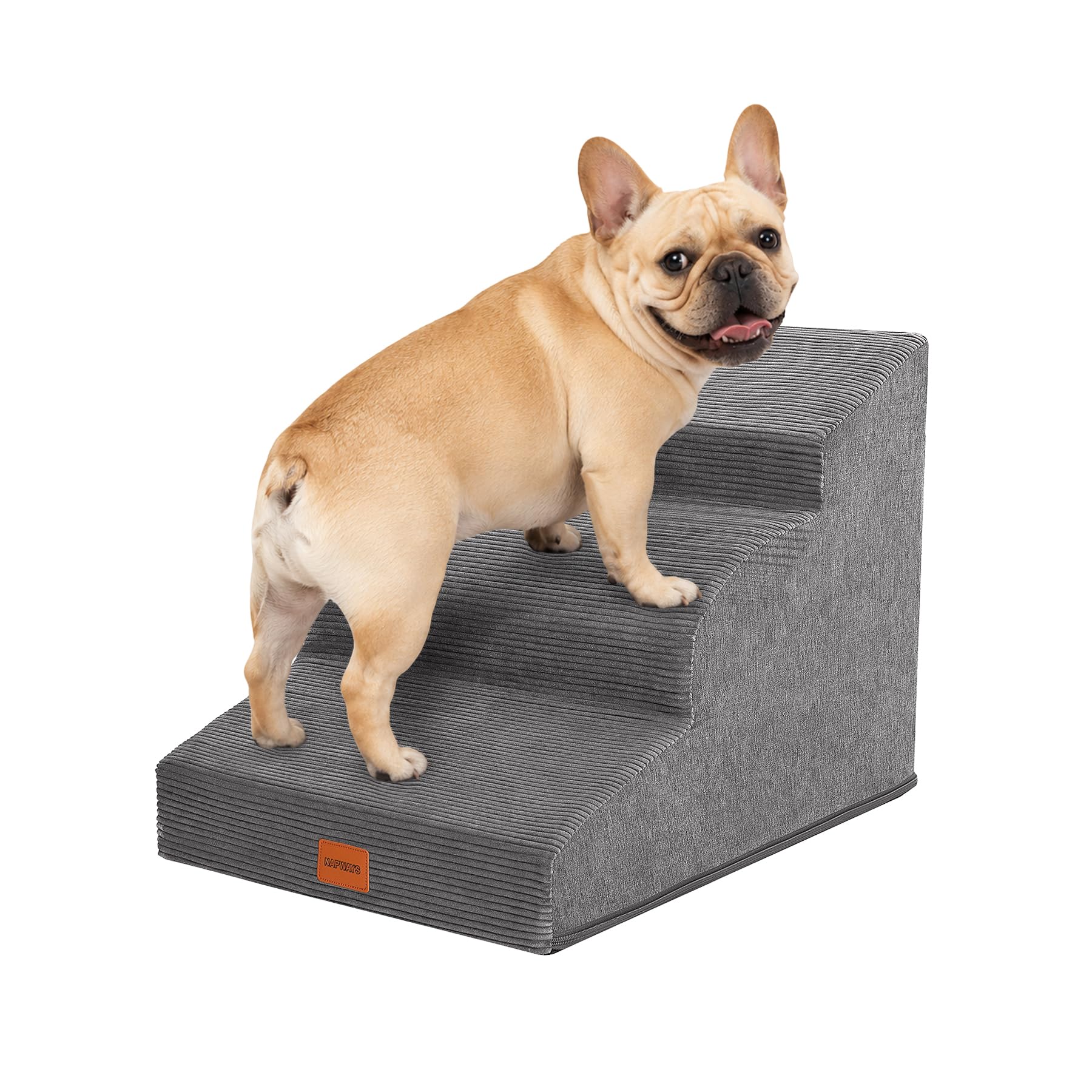 NAPWAYS Dog Stairs for Small Dogs,15.7 H,3-Step Curved Pet Ramp for Bed Couch Sofa and Chair,Non-Slip Pet Steps for Injured & Se