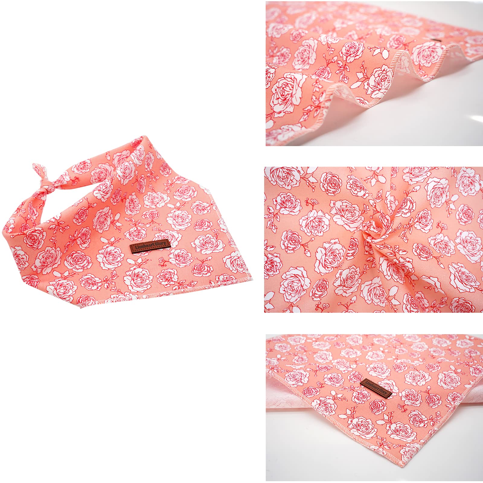 Lionheart Glory Rose Print Dog Bandana 1 Pack Washable Soft Scarf, Square Adjustable Bandana For Small Dogs And Cats