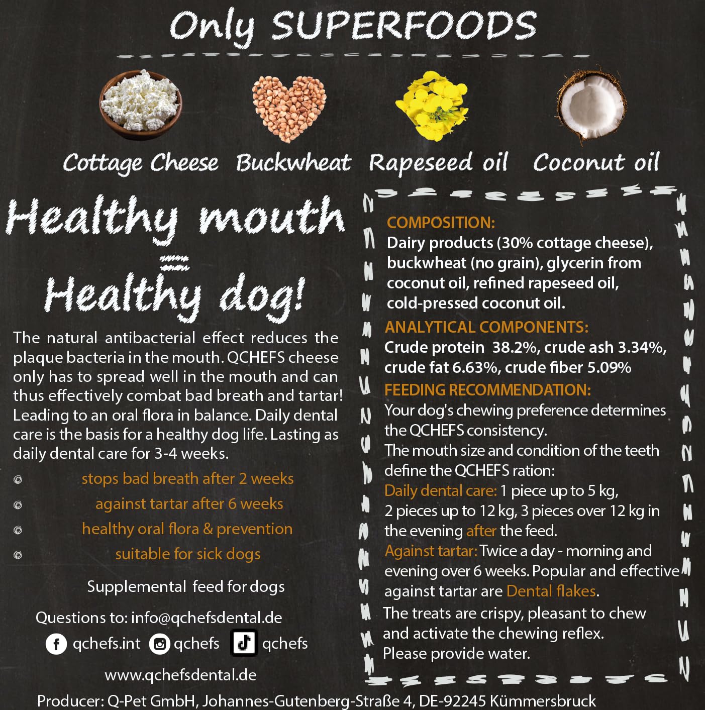 QCHEFS Sizzles for Dogs - One Month Supply Oral Health Snack with Amino Acids - Brown - Model QC1SIZ101DE