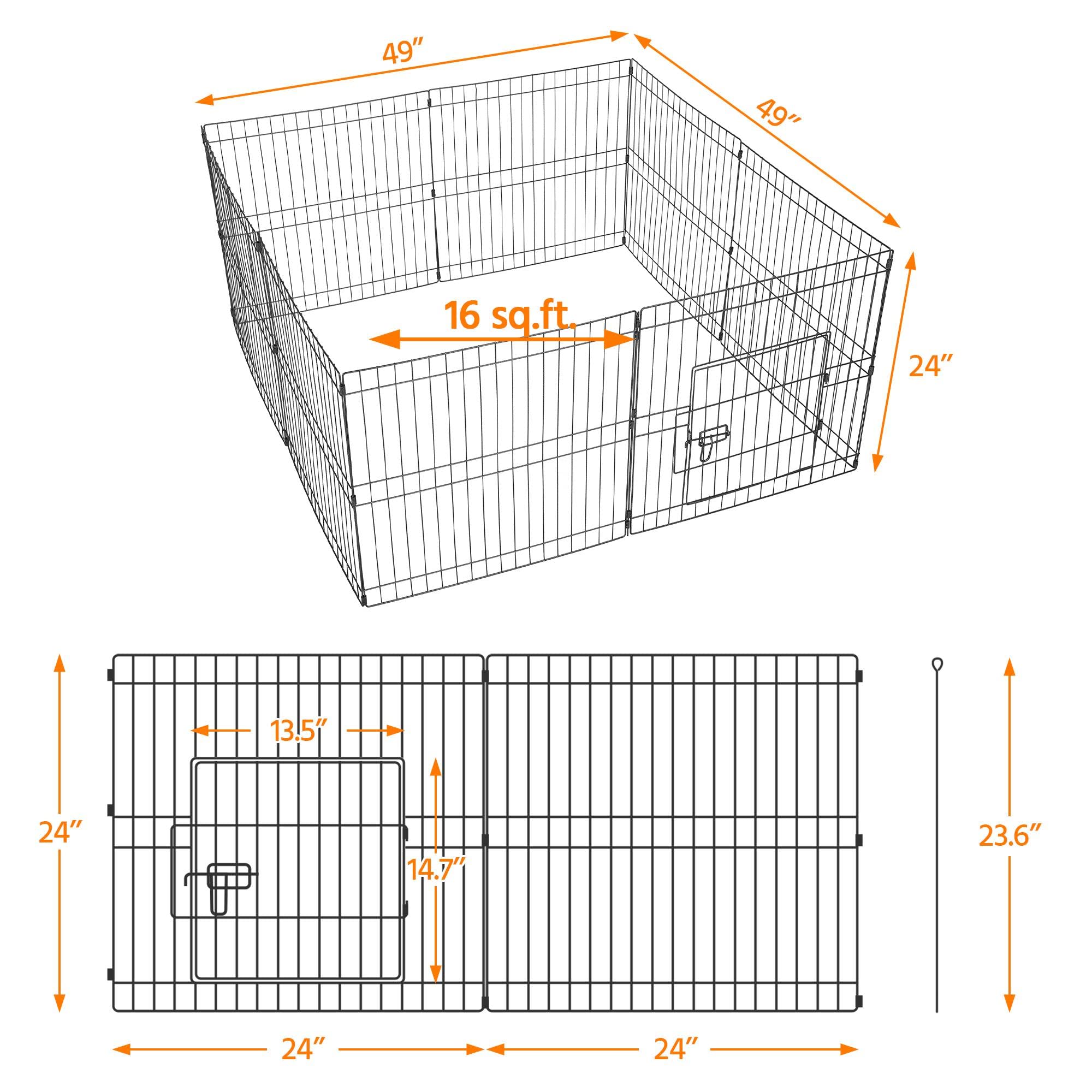Yaheetech 24 Inch 8 Panel Heavy Duty Foldable Dog Pen - Outdoor & Indoor - Metal Dog Pen Dog Exercise Pen Barrier Kennel Portable Cat Duck Chicken Puppy Fence With Door Black