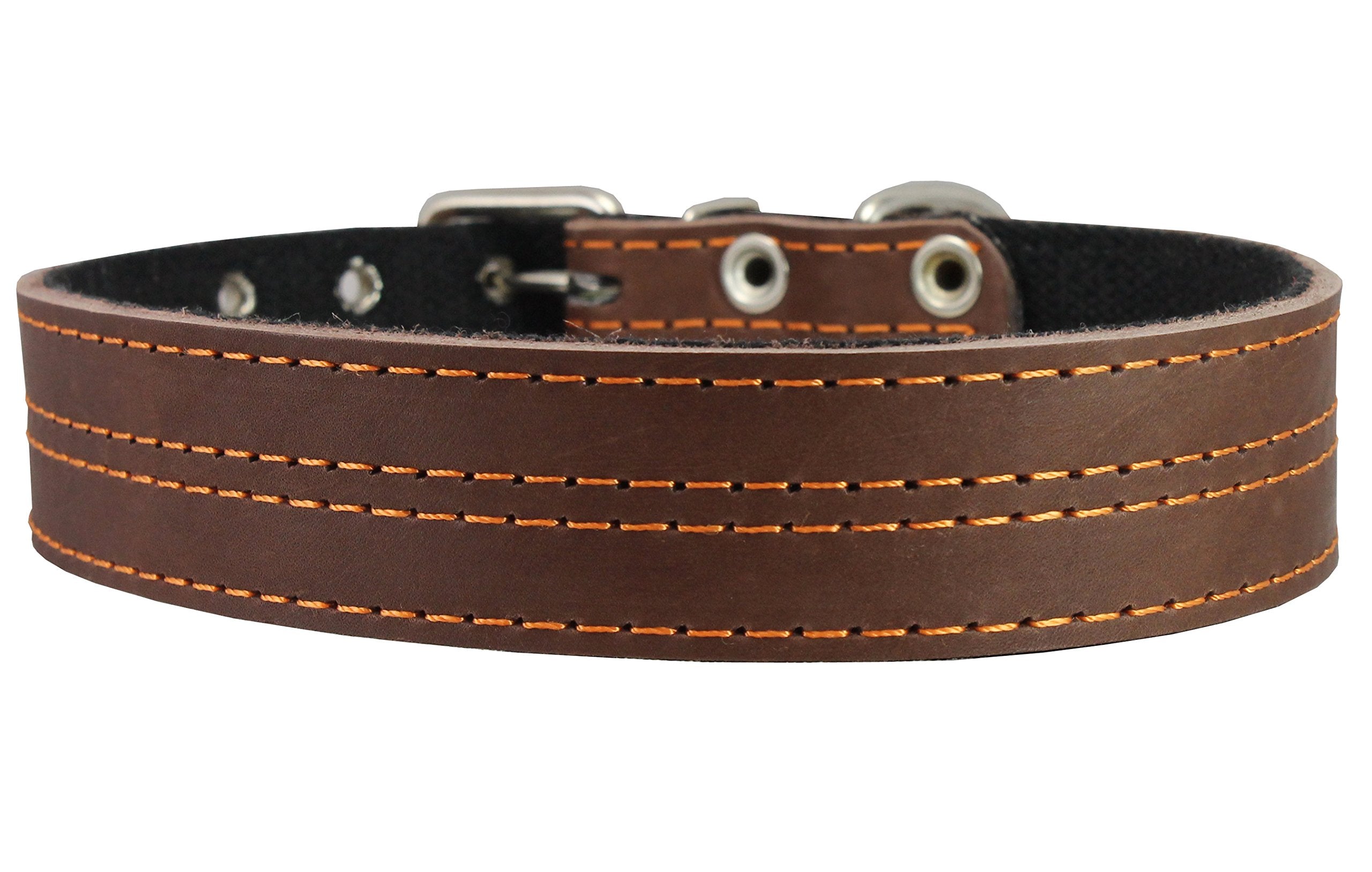 Genuine Leather Dog Collar, Padded Brown, 1.5' Wide. Fits 14'-18' Neck Size, Medium