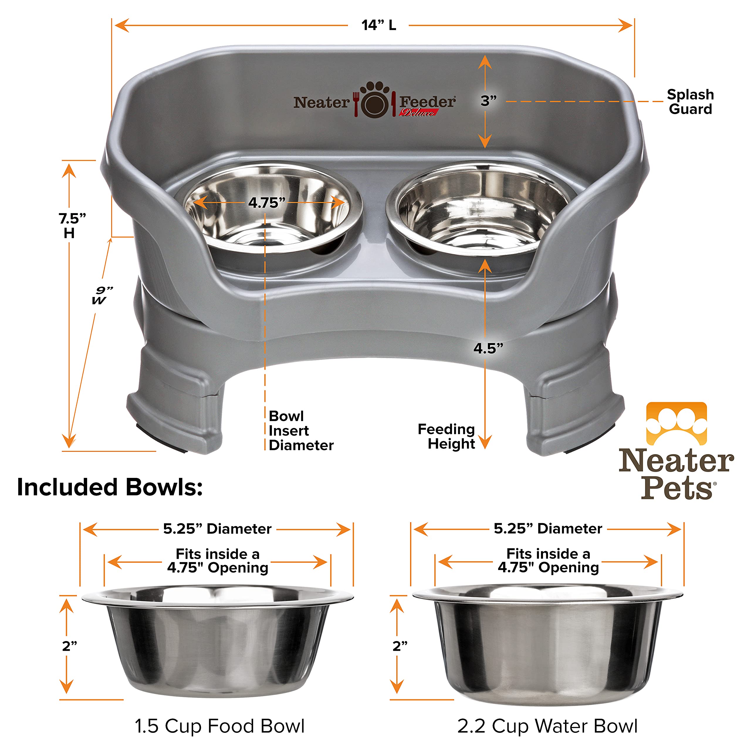 Neater Feeder Deluxe Mess Proof Dog Bowls Elevated for Small Breeds - Made in USA - No Spill Raised Dog Food Bowl Stand w/Leg Ex