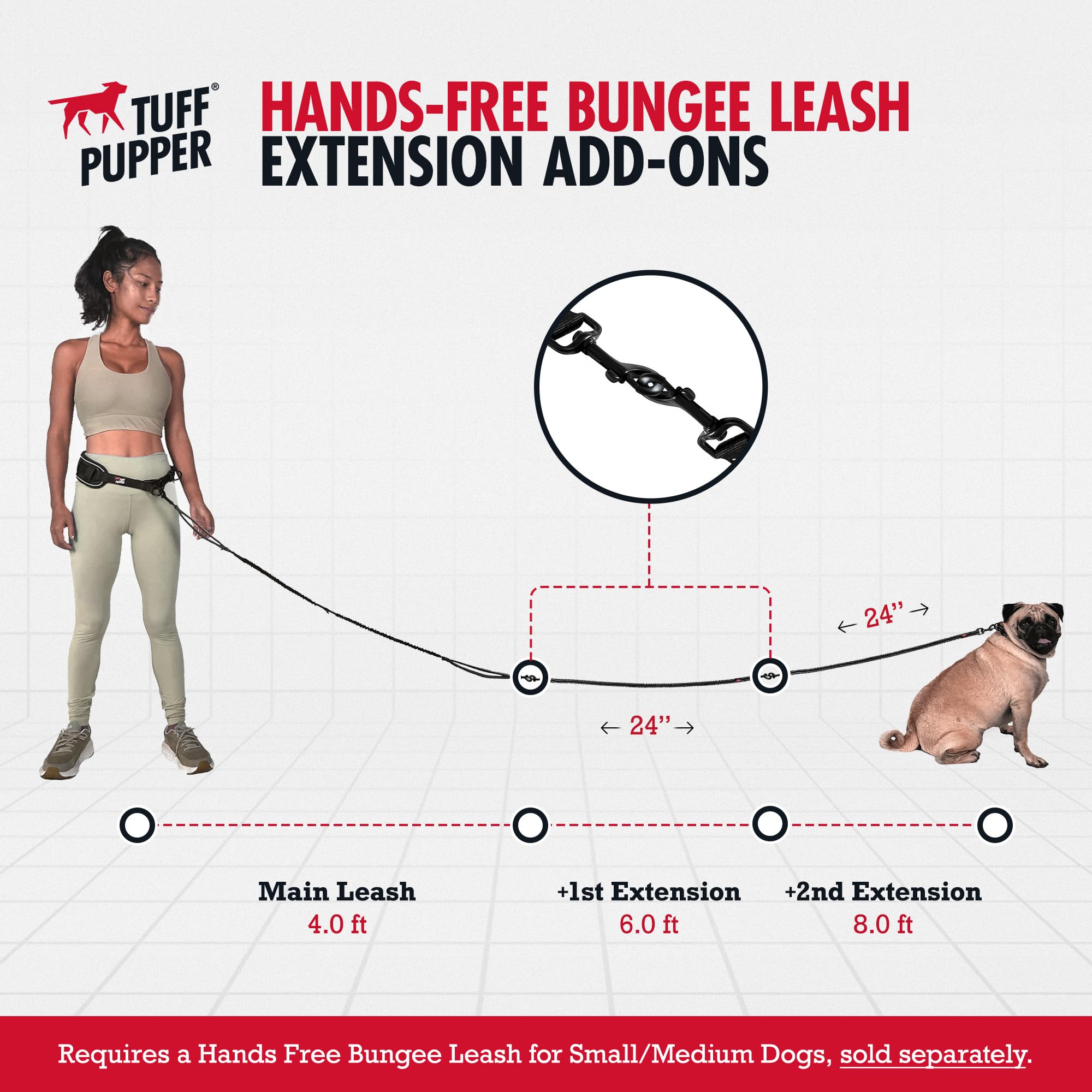 Add-On Accessory Bungee Leash | Add One Medium Dog Up To 45 Lbs | Requires Purchase Of Two Medium Dog Hands Free Bungee Leashes