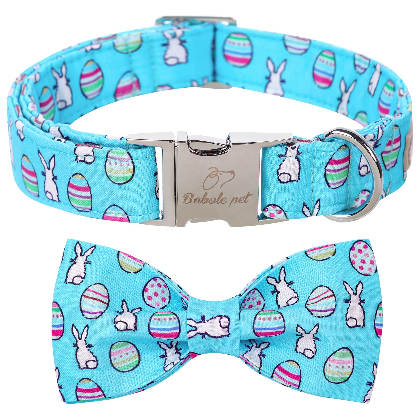 2023 New Dog Collar Easter Gift With Bow Tie-Babole Pet, Rabbit Egg Male Dog Collar With Safety Metal Buckle Adjustable Puppy Collars For Small Medium Large Boy & Girl Dog,L-Neck 16'-24'