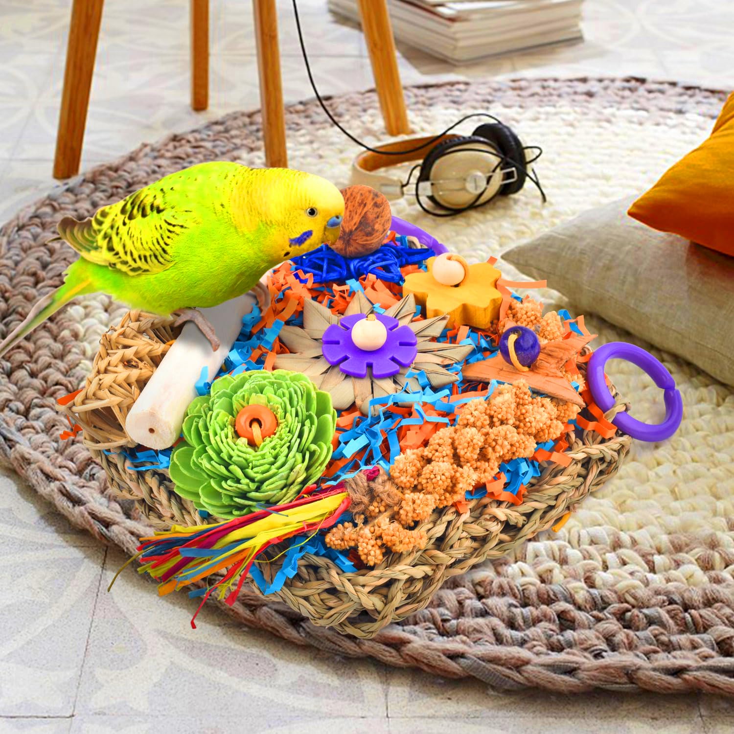 Katumo Bird Toys, Parakeet Toys Cockatiel Foraging Toys Conure Shredder Toys Bird Cage Toys For Lovebird Budgie Parrotlet Small-