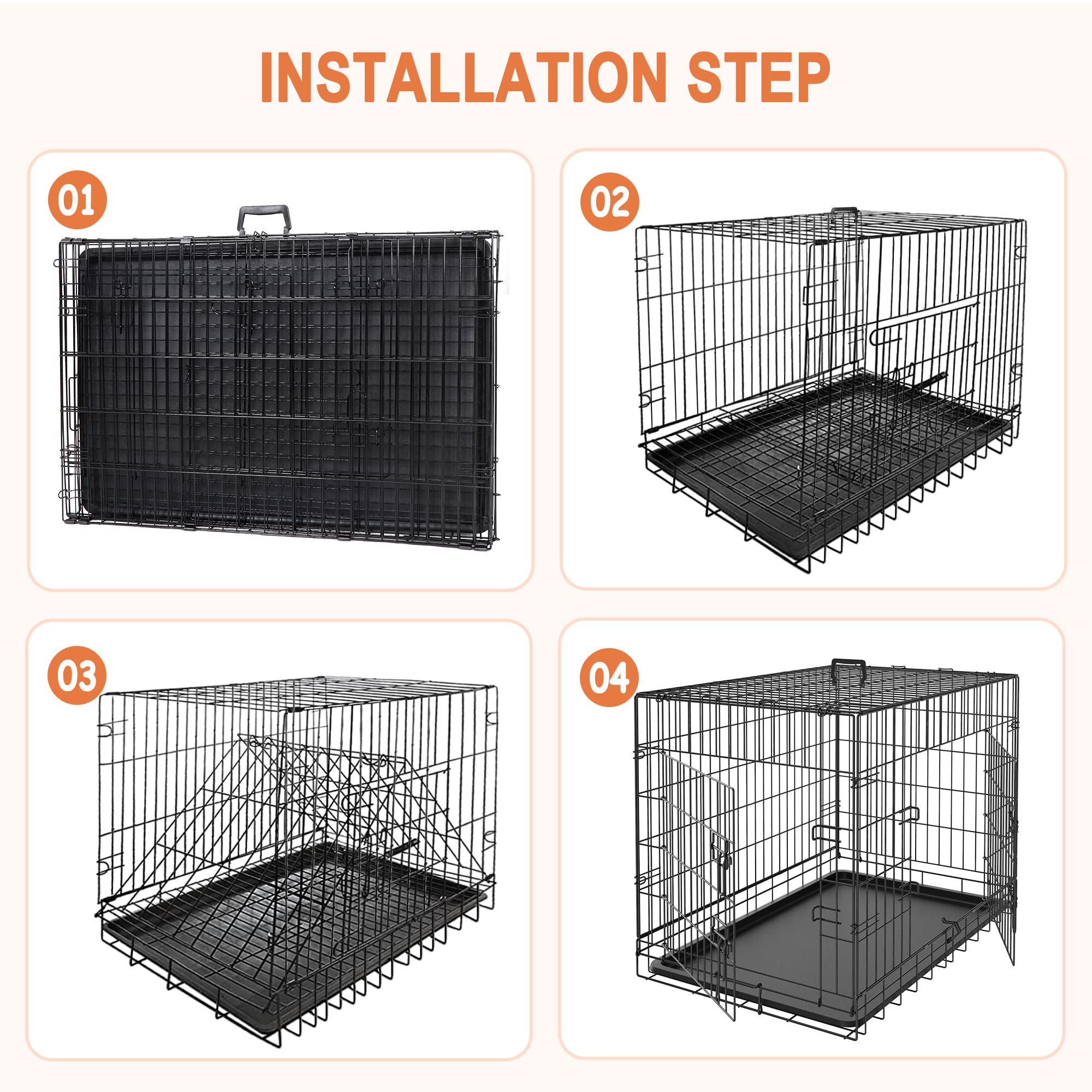 Pet Republic Dog Crates For Large Dogs Folding Metal Wire Dog Gage Double Door 30/36/42Inches Dog Kennel Indoor Outdoor Pet Grates