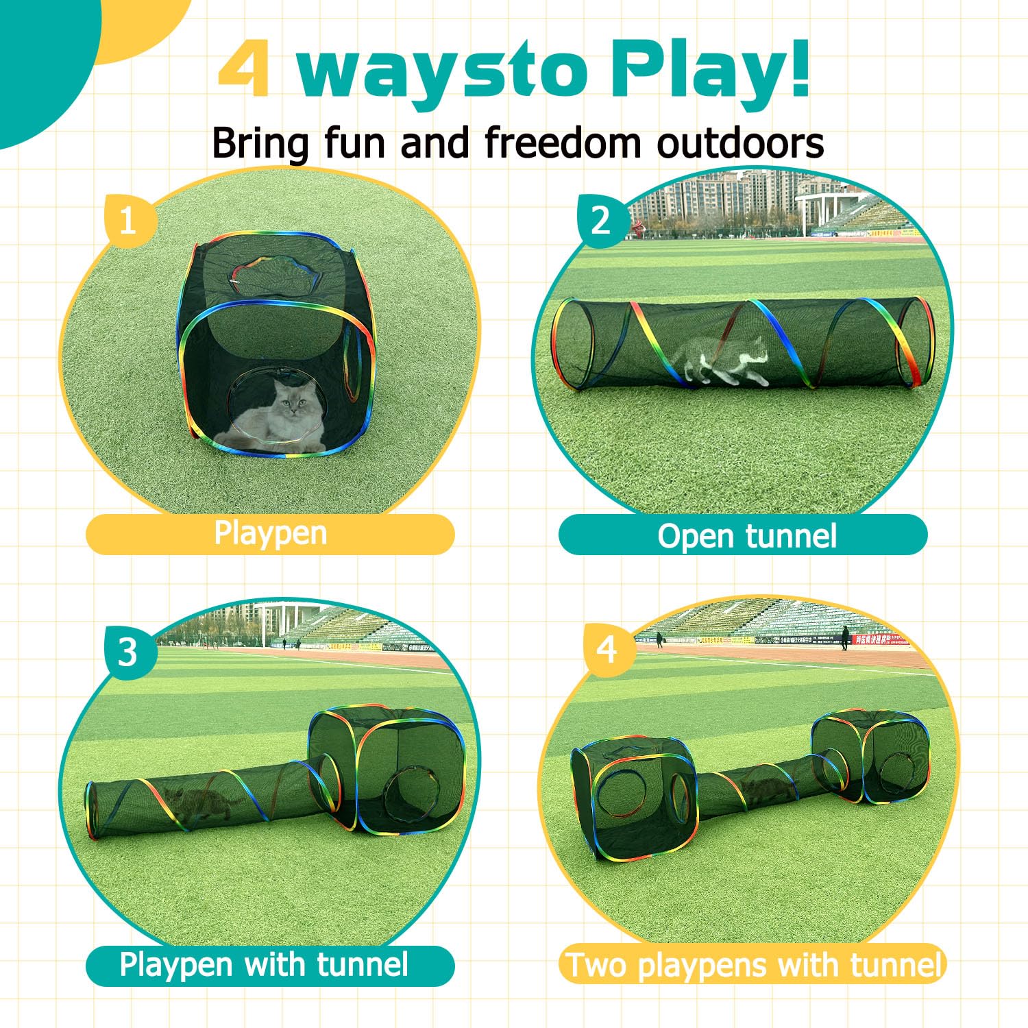 Luckitty Outdoor Rainbow Cat Enclosures Playground,Outside House For Indoor Cats Include Portable Tent, 2 Way With 2 Cube Tunnel