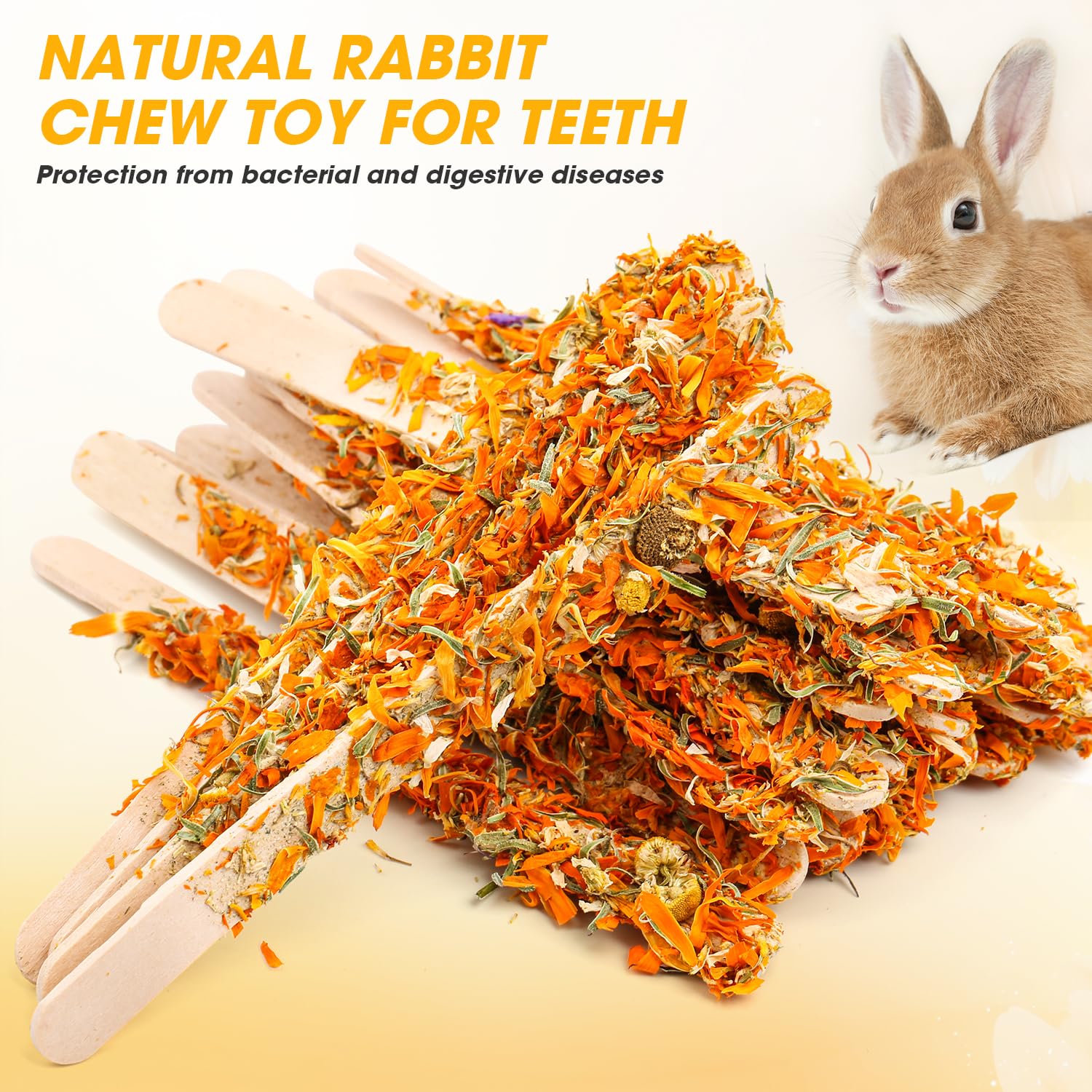 Abizoo Bunny Chew Toys For Teeth, Natural Chamomile Wooden Chew Sticks For Guinea Pigs, Rabbits & Small Animals - Safe Chew Toys