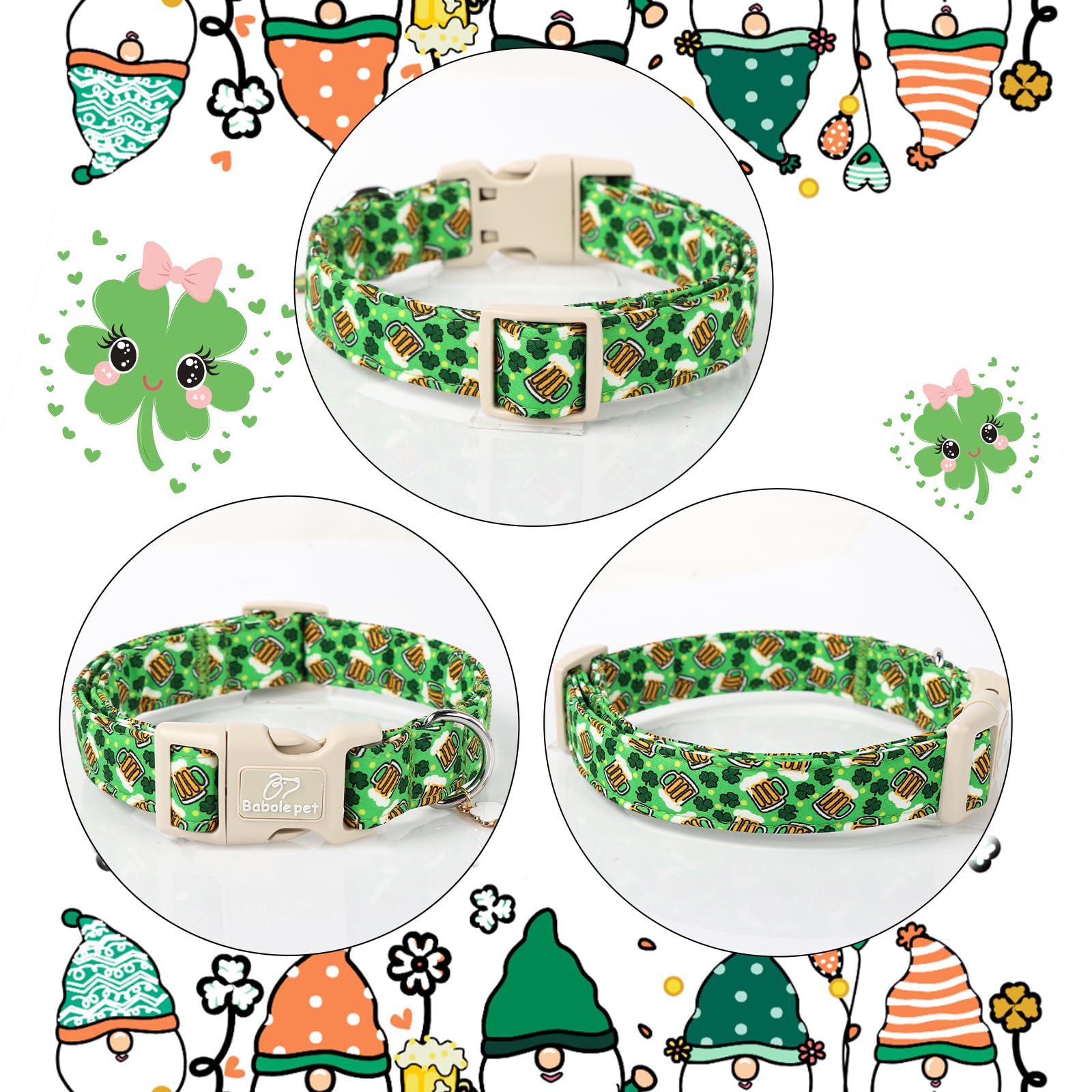 Babole Pet St Patricks Day Dog Collar for Large Dogs - Design Cute Irish Shamrock Beer Dog Collars Boy Girl Puppy Adjustable Qui