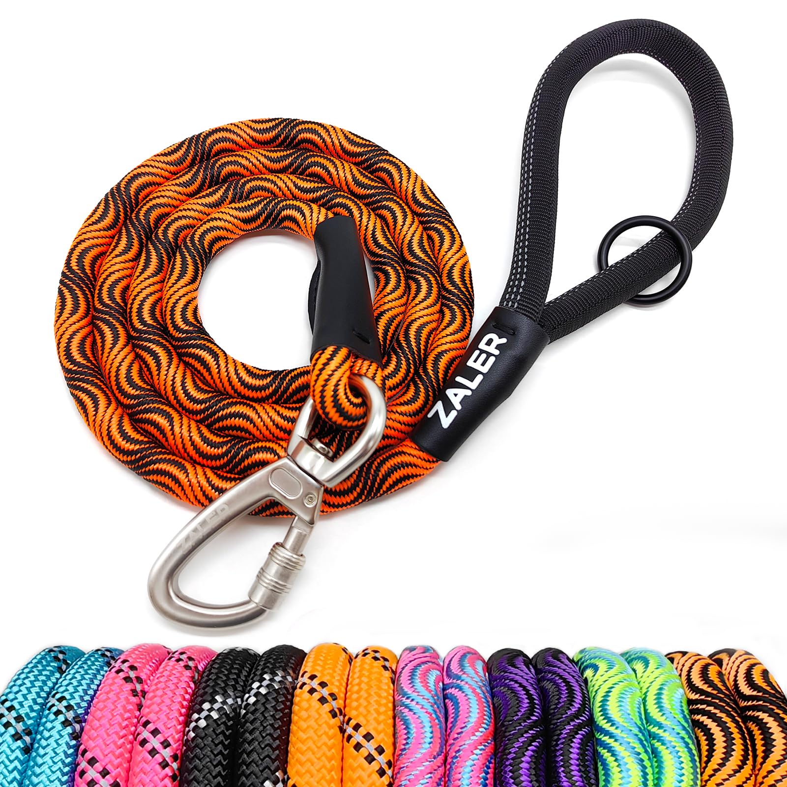 Zaler Rope Leash, 4/5/6/10/15/20/30/50 Foot Heavy Duty Lead With Carabiner, Nylon Pet Lead For Large And Medium Dogs (6Ft, Black