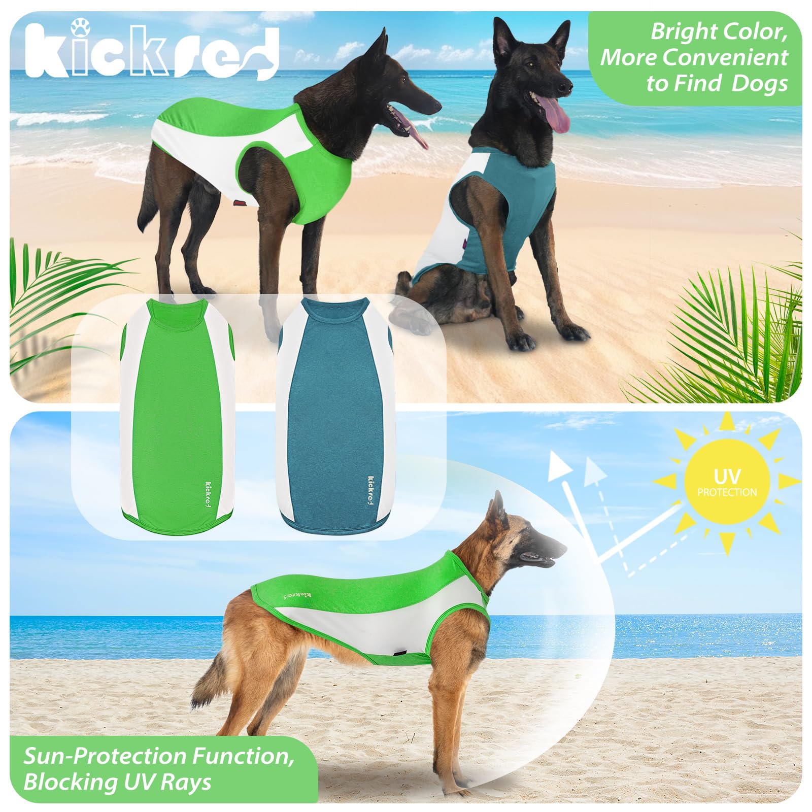 Kickred 2 Pack Dog Shirts, Breathable Dog Clothes, Summer Sun Protection Pet Sleeveless Vest, Lightweight Stretchy Tank Top T-Sh