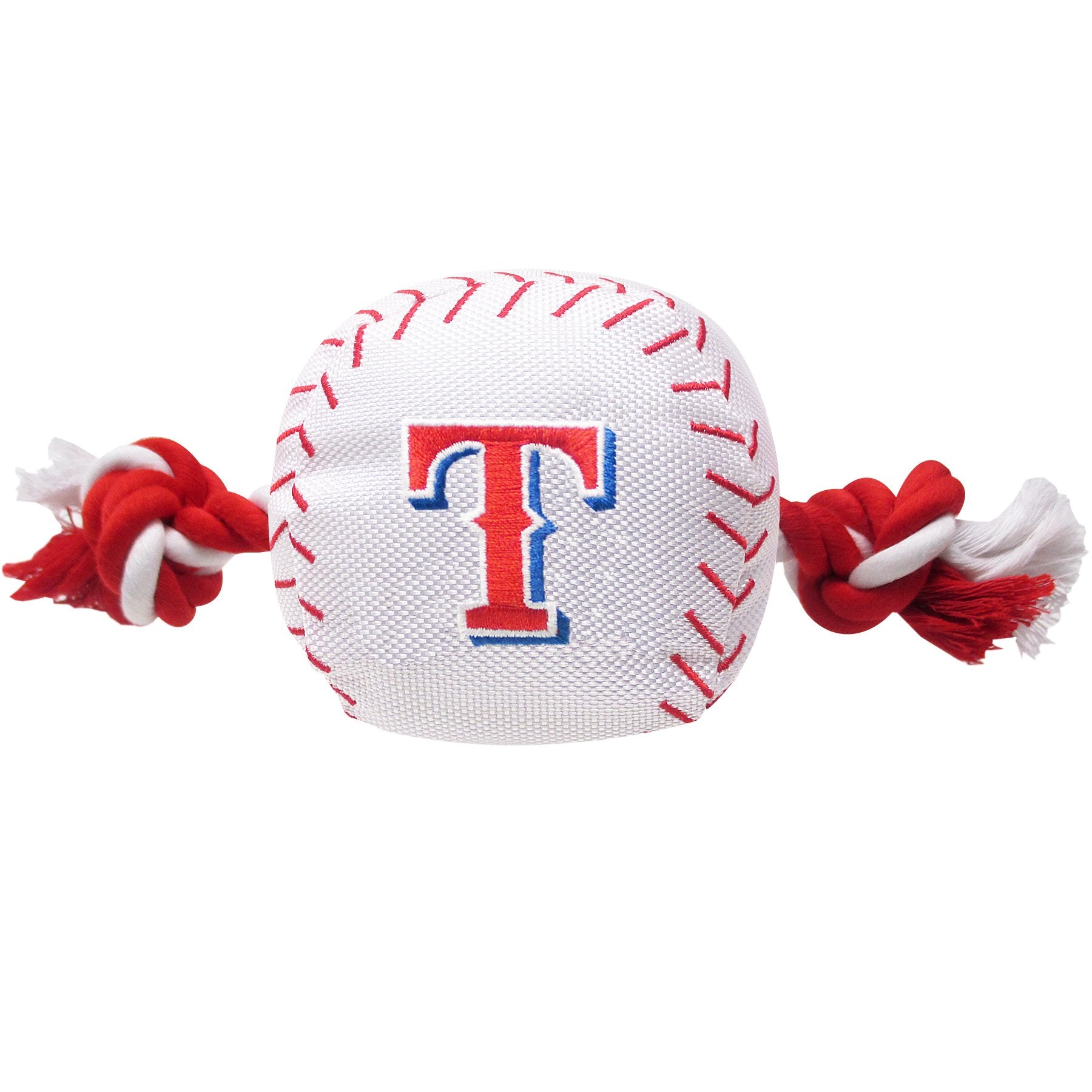 Mlb Texas Rangers Baseball Rope Toy For Dogs & Cats. Tough Nylon, Sporty Baseball Design, Heavy-Duty Ropes With Inner Squeaker