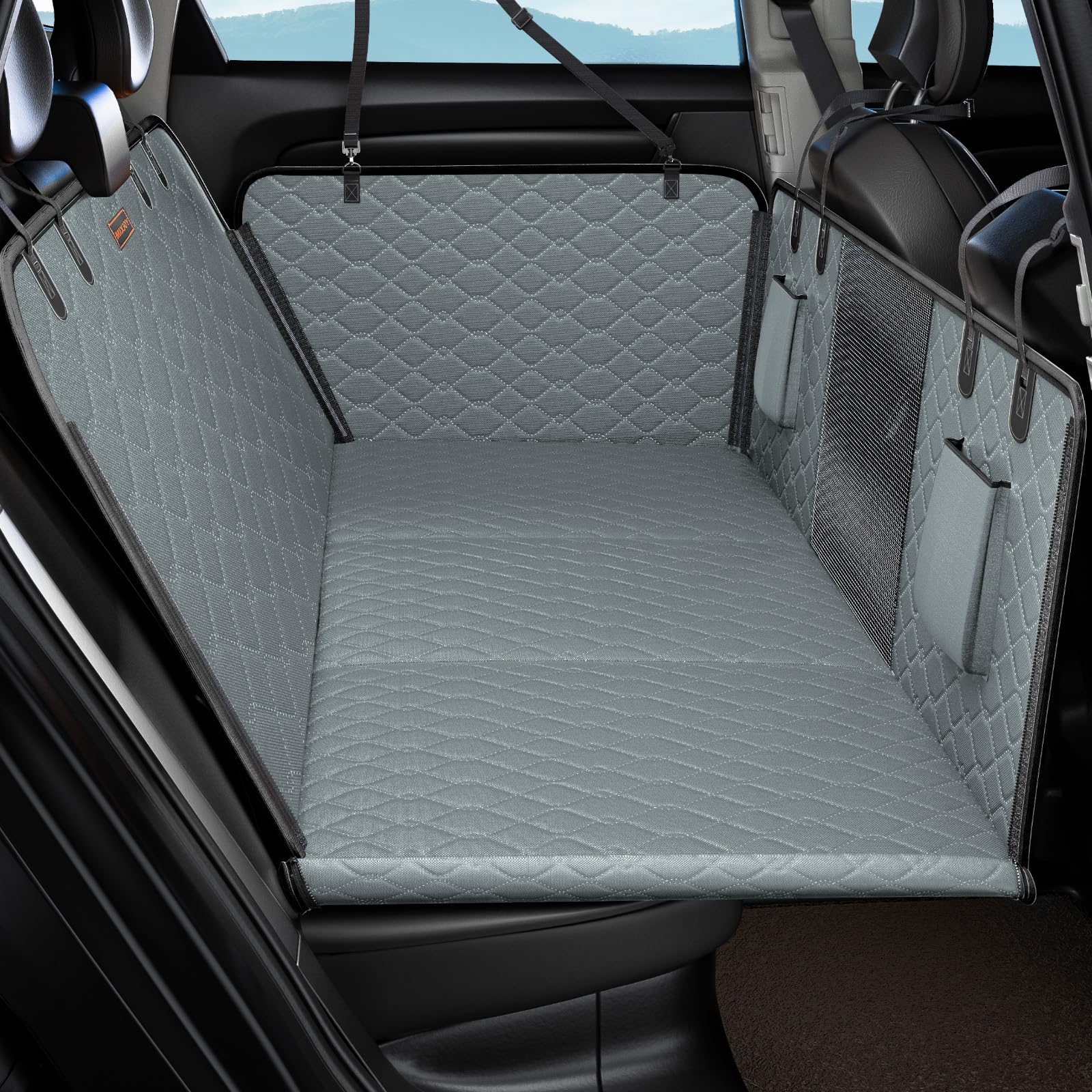 MIXJOY Back Seat Extender for Dogs, Hard Bottom Dog Car Seat Cover for Back Seat Protector, Waterproof Dog Backseat Cover for Ca