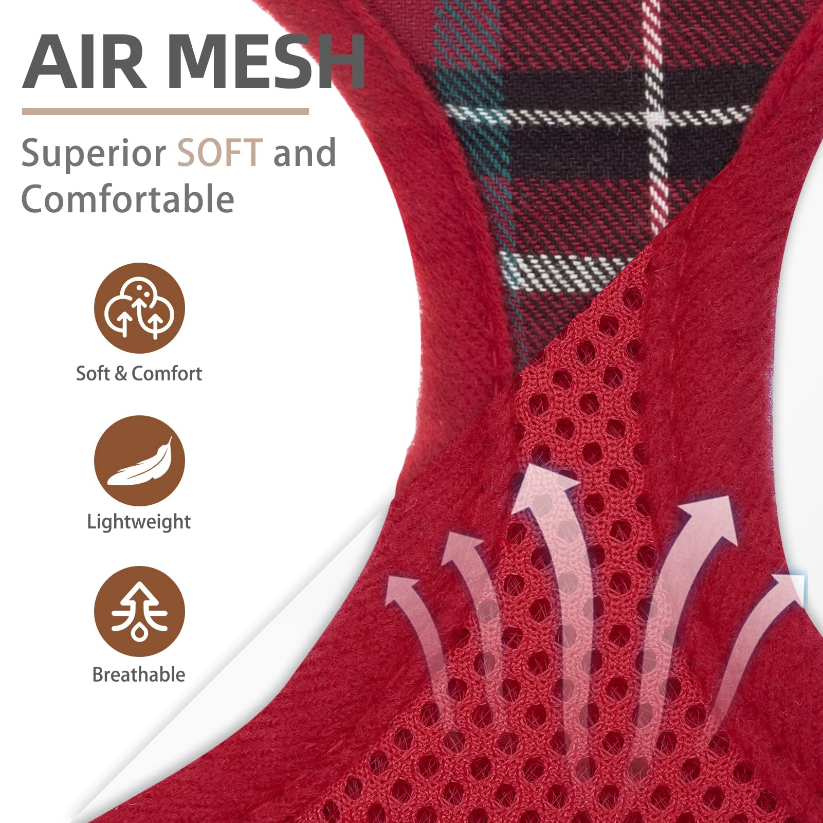 Pupteck Soft Mesh Dog Harness And Leash Set Pet Puppy Cat Comfort Padded Vest No Pull Harnesses, Red, M