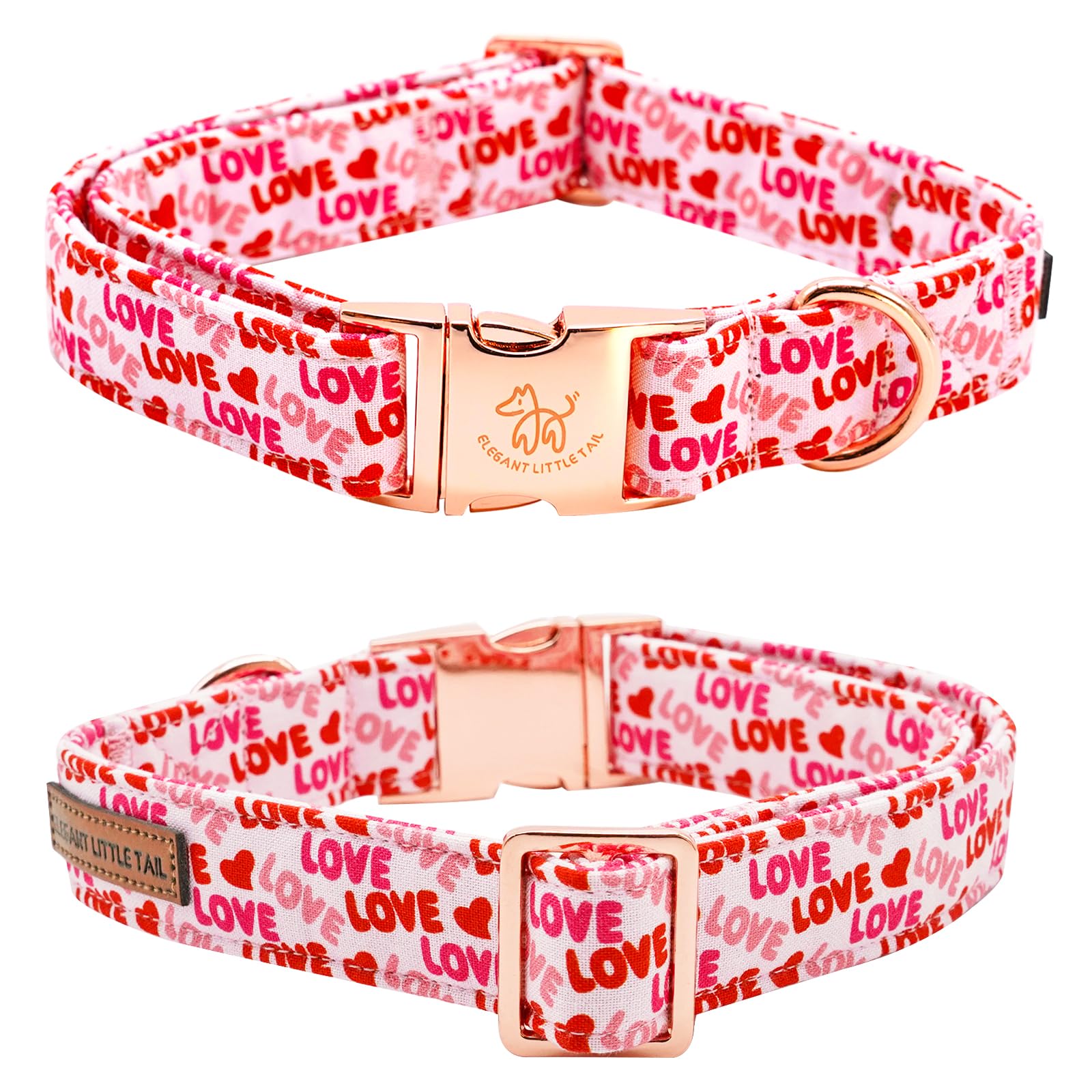 Elegant Little Tail Valentine's Day Collar - Pink Heart Cute Dog Collar, Adjustable for X-Small Dogs