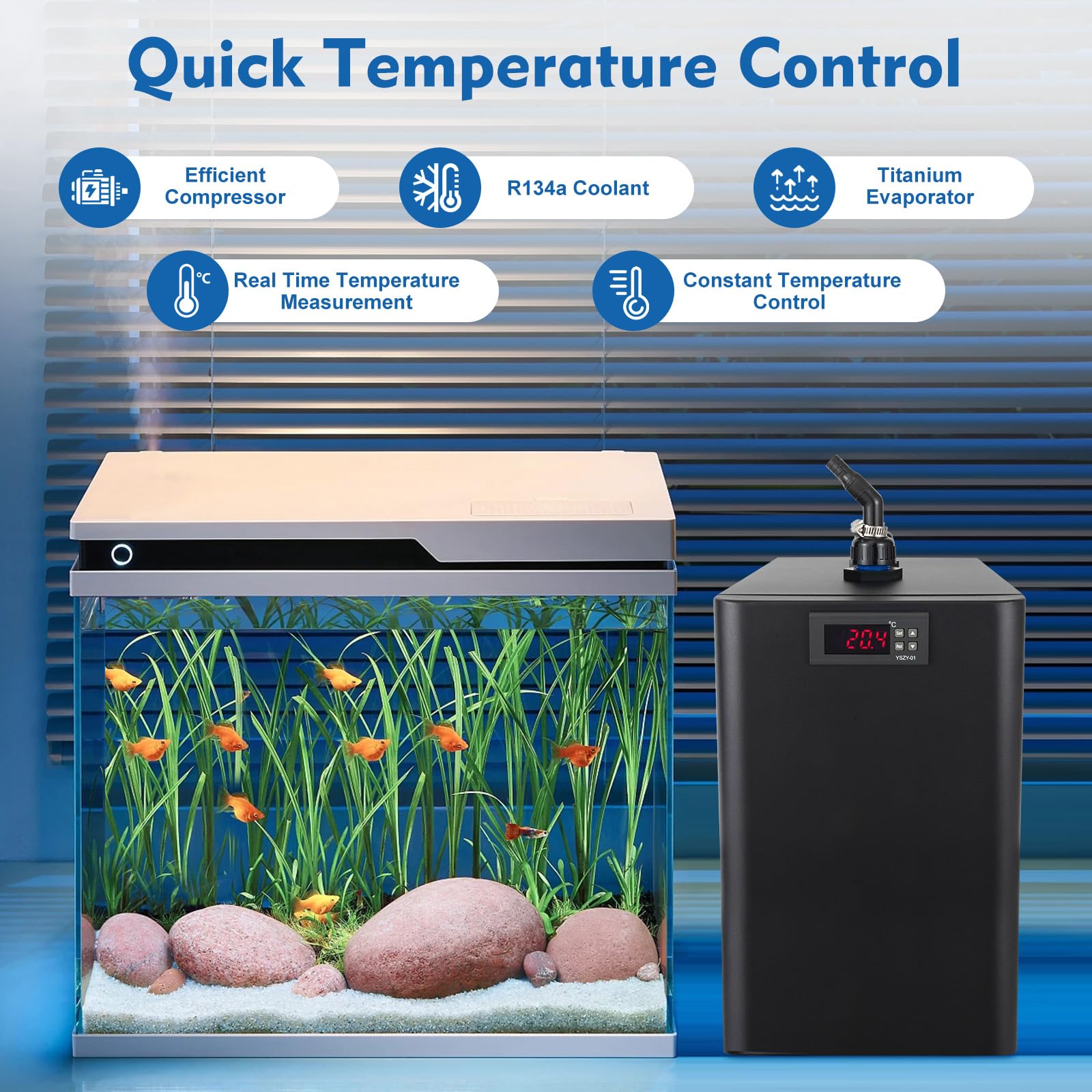 Cbhfmljd 110V 60HZ Quiet Aquarium Chiller, 42Gal 1/10 HP Water Cooler Refrigeration Compressor Home Use Fish Coral Shrimp with P