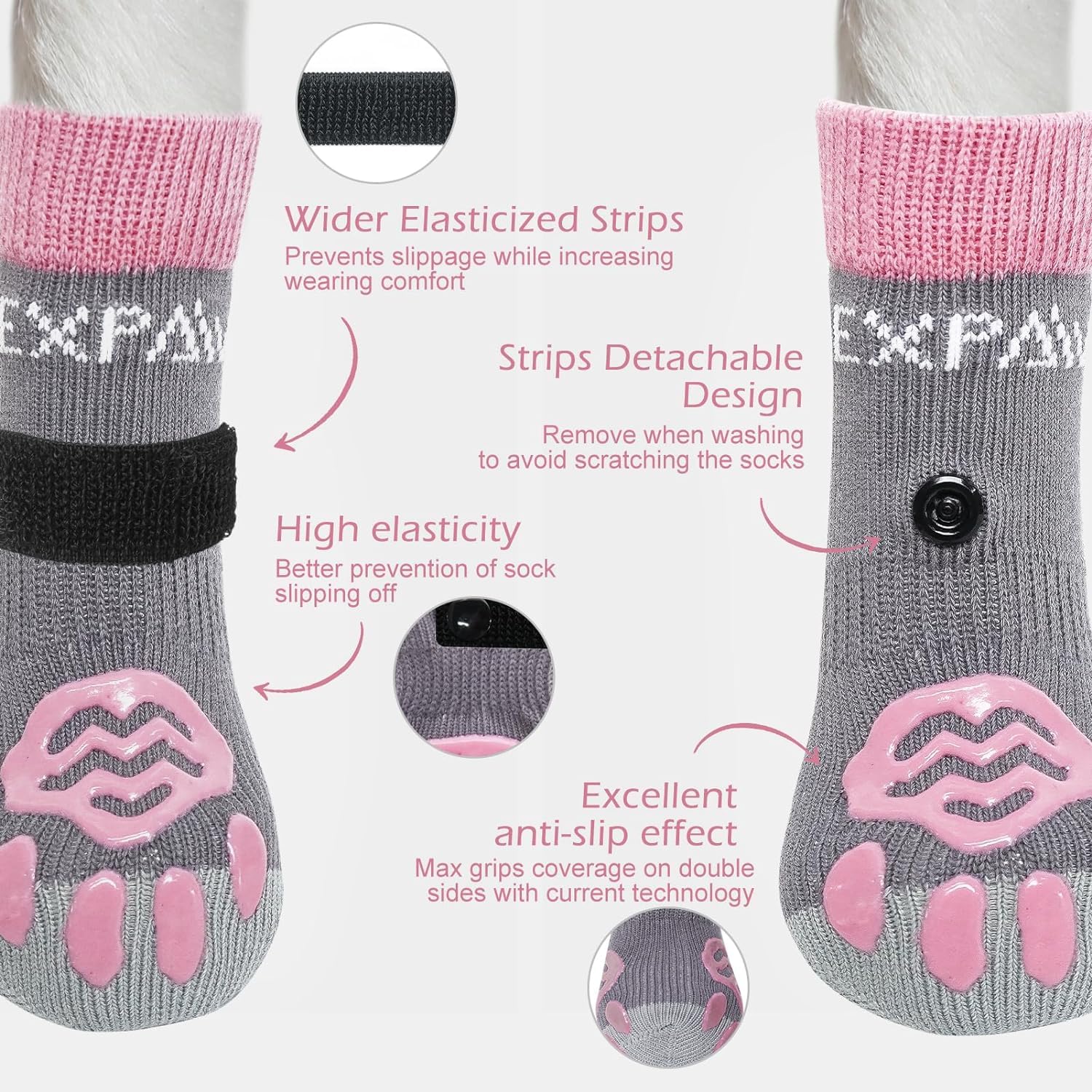 Expawlorer 4Pcs Anti-Slip Dog Socks - Double Side Non-Slip Paw Protector For Hardwood Floors,Prevent Licking,Dog Booties,Dog Sho