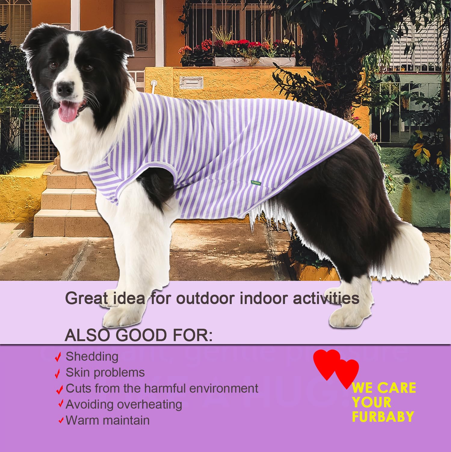 Sychien Dog Cooling Shirt,Summer Combed Cotton Breathable Boy Girl XX-Large T-Shirts,Purple Grey White Striped XXL