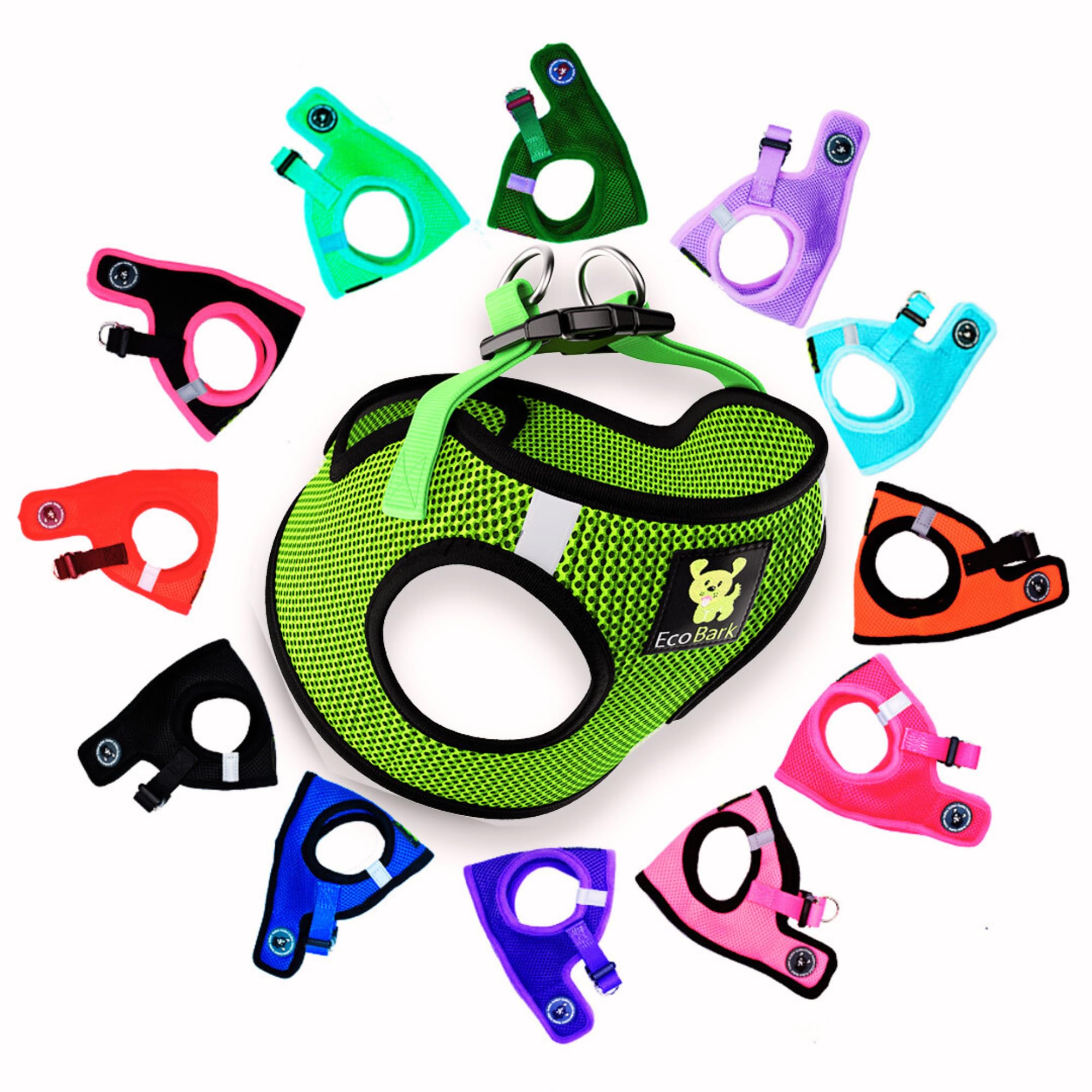 Ecobark Step In Dog Harness - Eco-Friendly Teacup Dog Harnesses For Xxs, Xs, And Small Dogs - Reflective And Adjustable Mini Body Halter Vest -Tiny Soft Mesh Toy Breed Harness (Neon Green, Xxxs)