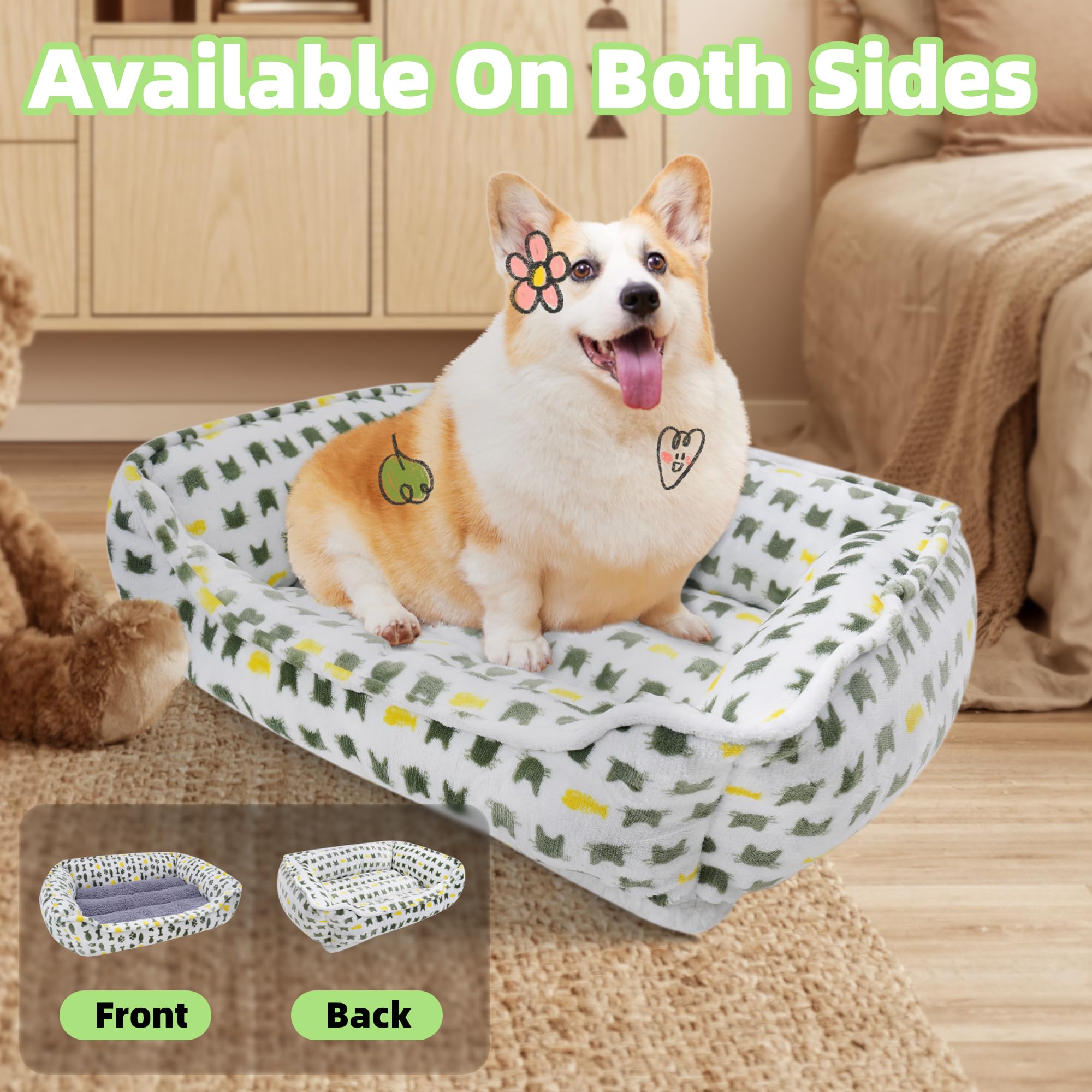 Aiwikide Dog Sofa Bed, Anti-Anxiety Bed For Dog, Rectangle Washable Bed With Grey Mattress, Large